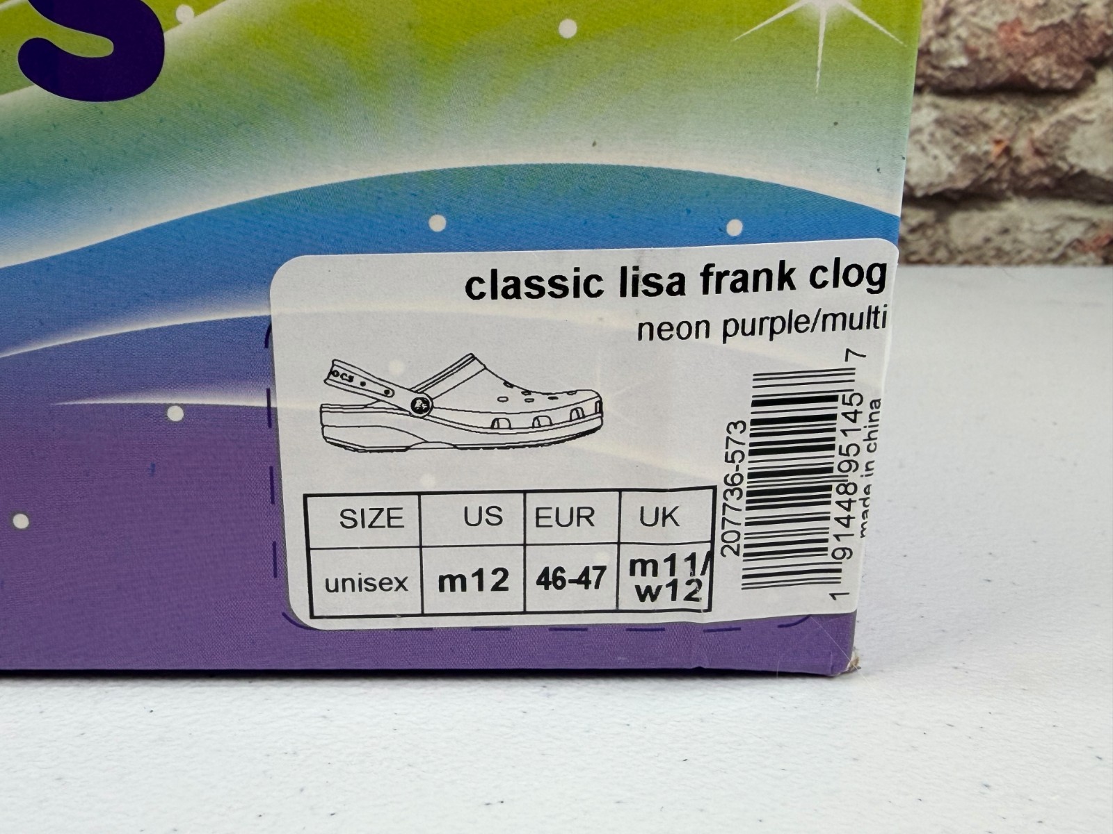 Lisa Frank Crocs Classic Clog Limited Edition Neon Purple With Jibbitz M12/W14