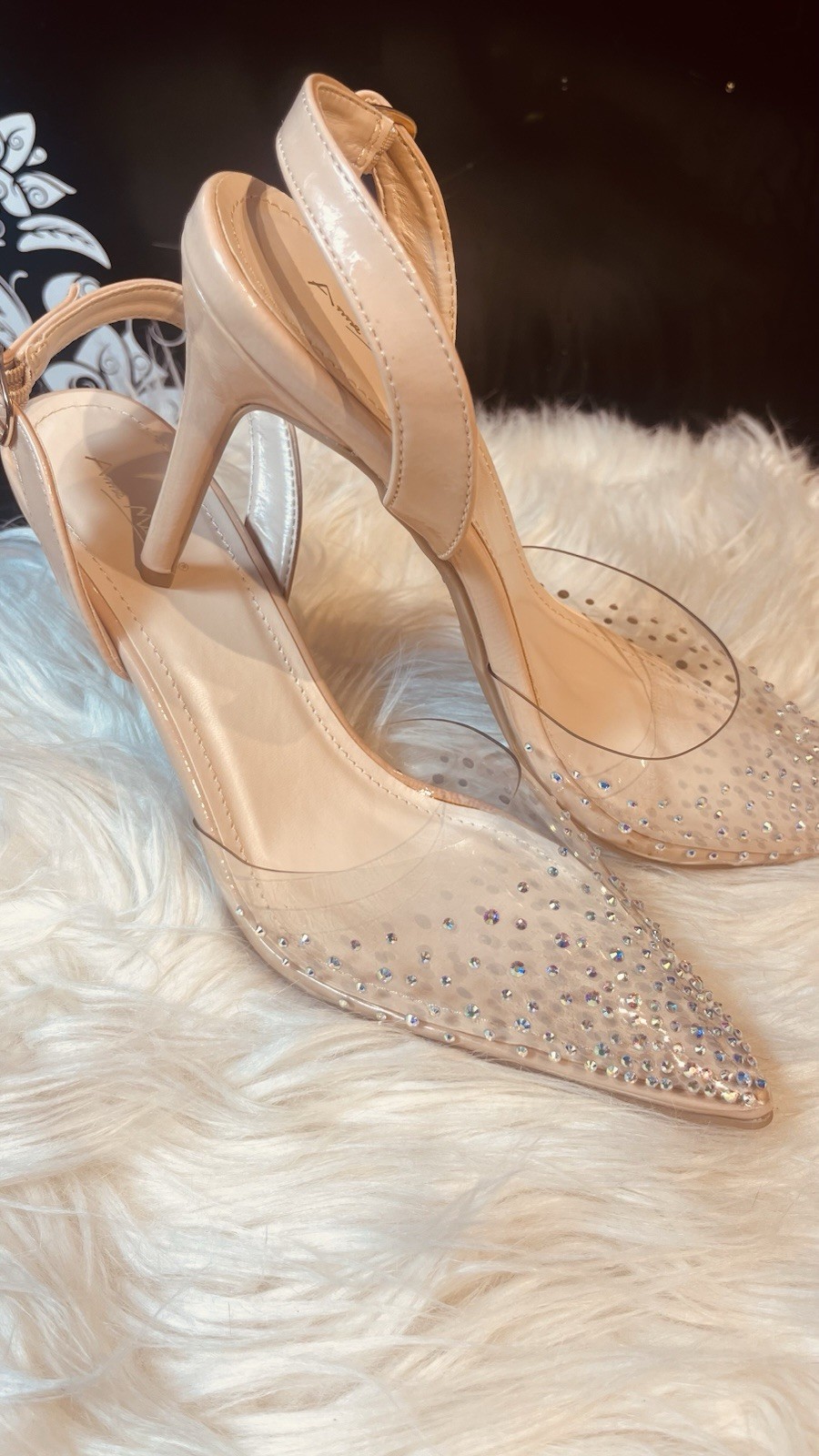 Nude Rhinestone Pointed Toe Pumps Women’s Bridal Wedding Formal Evening Heels