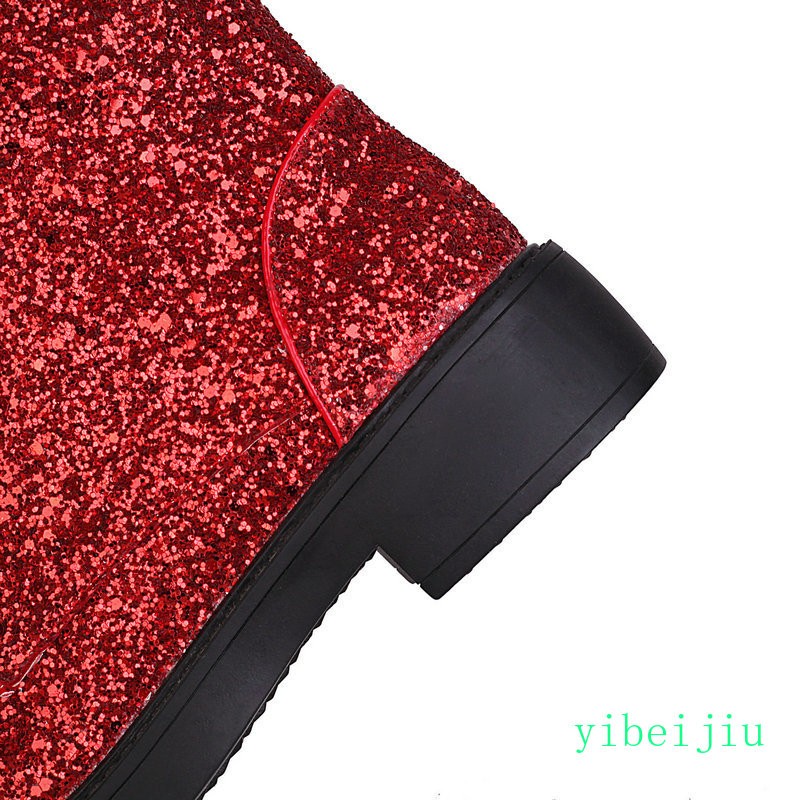 Women’s Glitter Sequins Ankle Boots Lace Up Performance Cosplay Shoes Plus Size