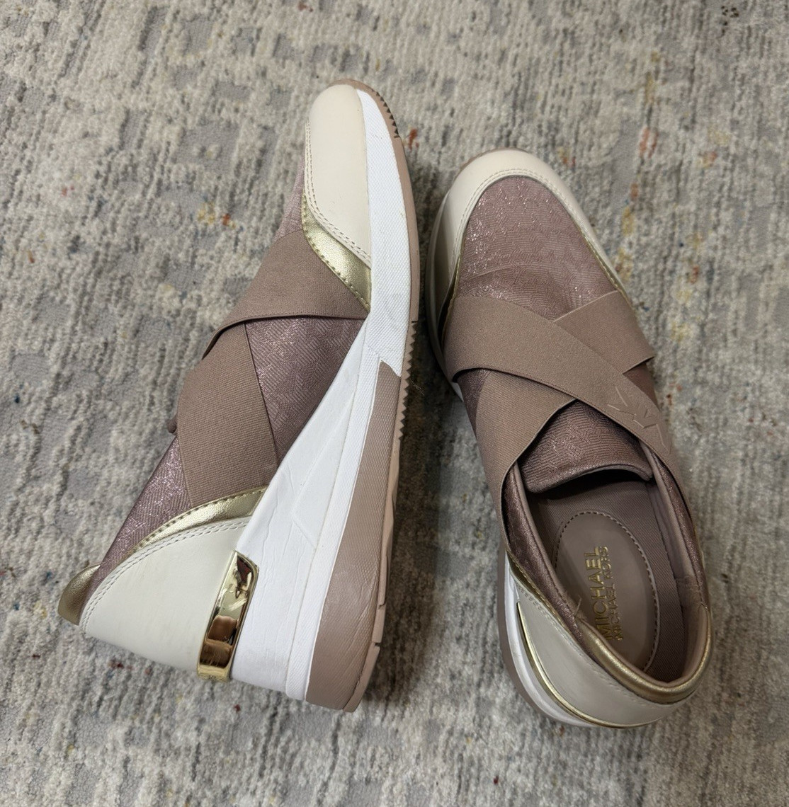 Michael Kors Genna Women’s Slip-On Low Top Sneakers Fawn Logo, 7.5