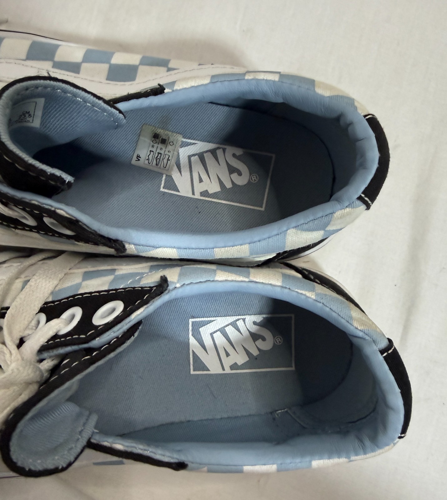 Vans Old Skool Blue Checkerboard Sneakers Womens Sz 7 Black Toe Skate Shoes Low