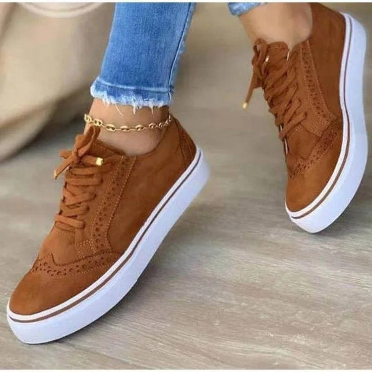 Women’s Platform Sneakers Chain Leather Lace Up Casual Walking Shoes
