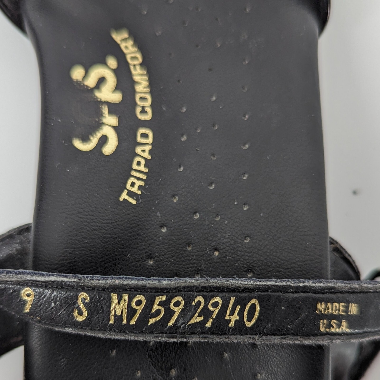 SAS Strippy Quarter Strap Womens Size 9 S Sandals Slim AAA Black Leather Wedge
