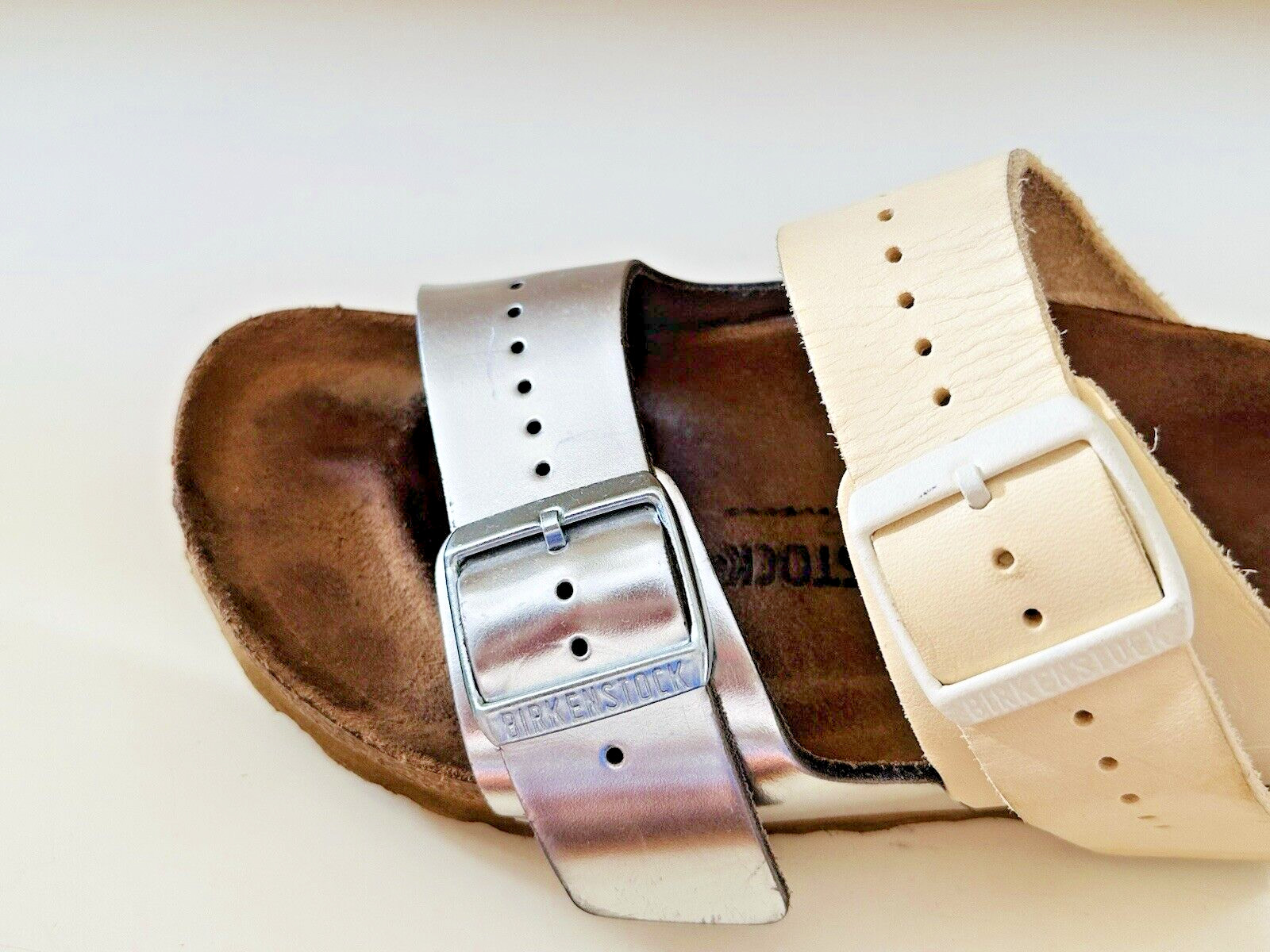 RICK OWENS + BIRKENSTOCK ARIZONA SANDALS LEATHER BEIGE SILVER WOMEN SZ 36 /US 5
