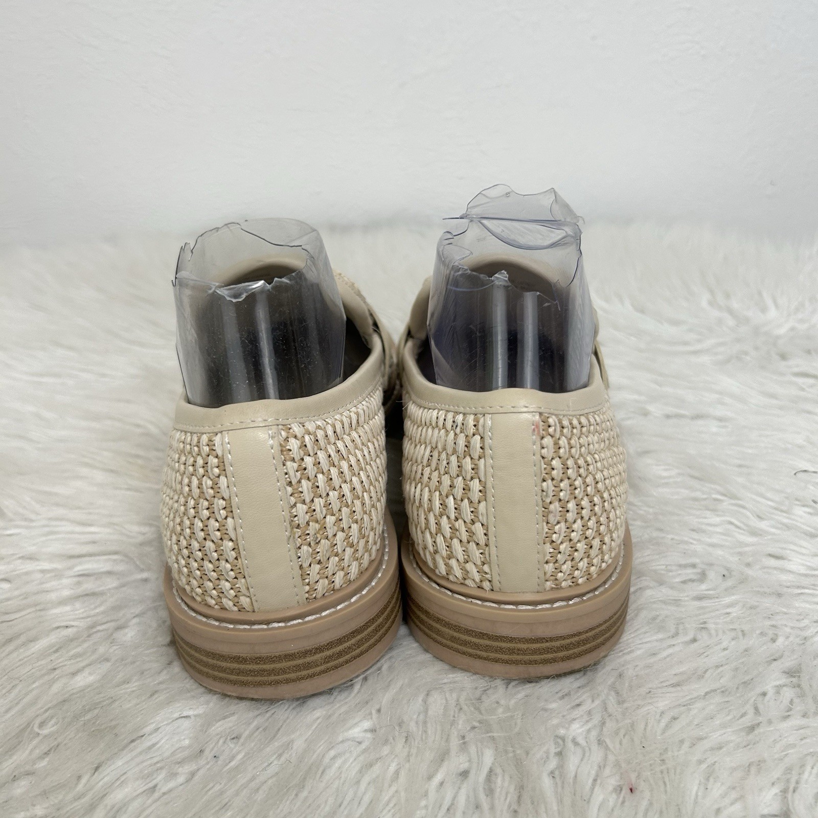 Dolce Vita Beige Hanya Loafers Woven Raffia Textile Size 9.5M Preppy Coastal