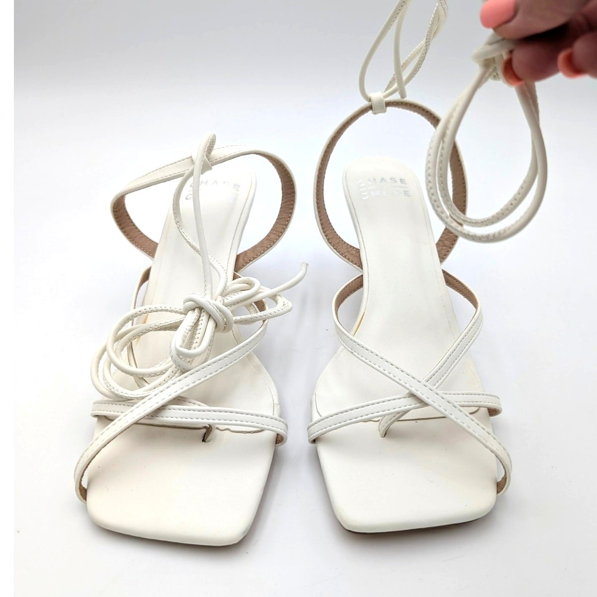 Chase & Chloe Itaty Ankle Wrap Heel Sandals Women’s Pure White Size US7.5 EU38
