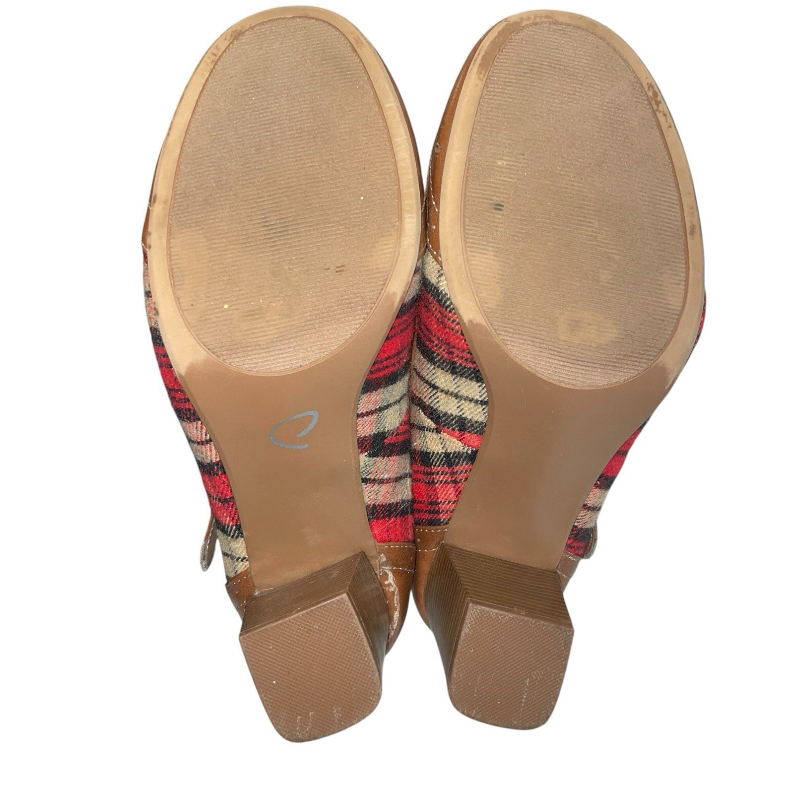 MUDD Red Brown Plaid Chunky Block Heels Y2K Mary Jane’s Womens Sz 9.5