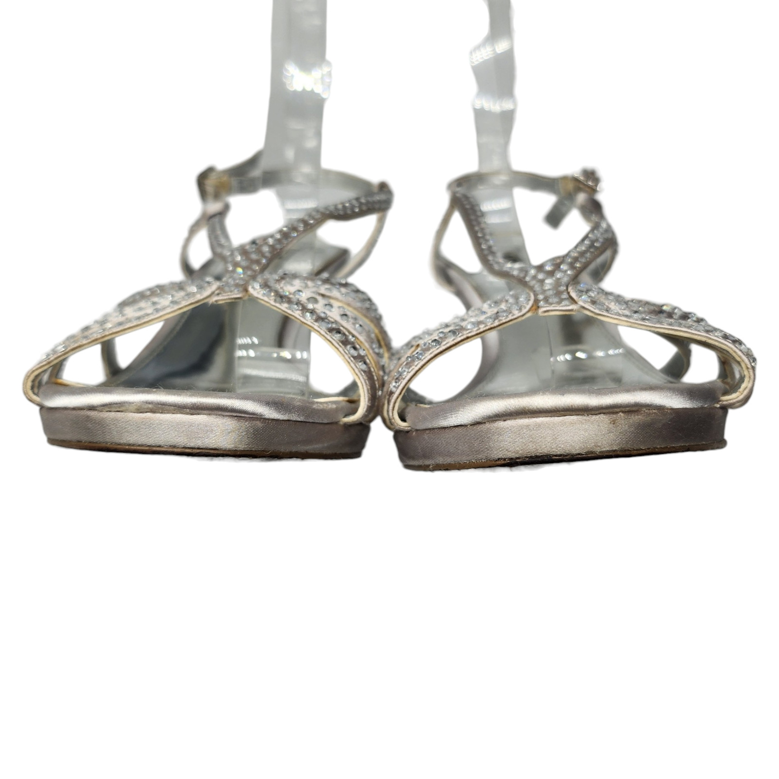 Silver Rhinestone Heels Womens 8.5 Nina Sparkly Strappy Evening Prom Dressy