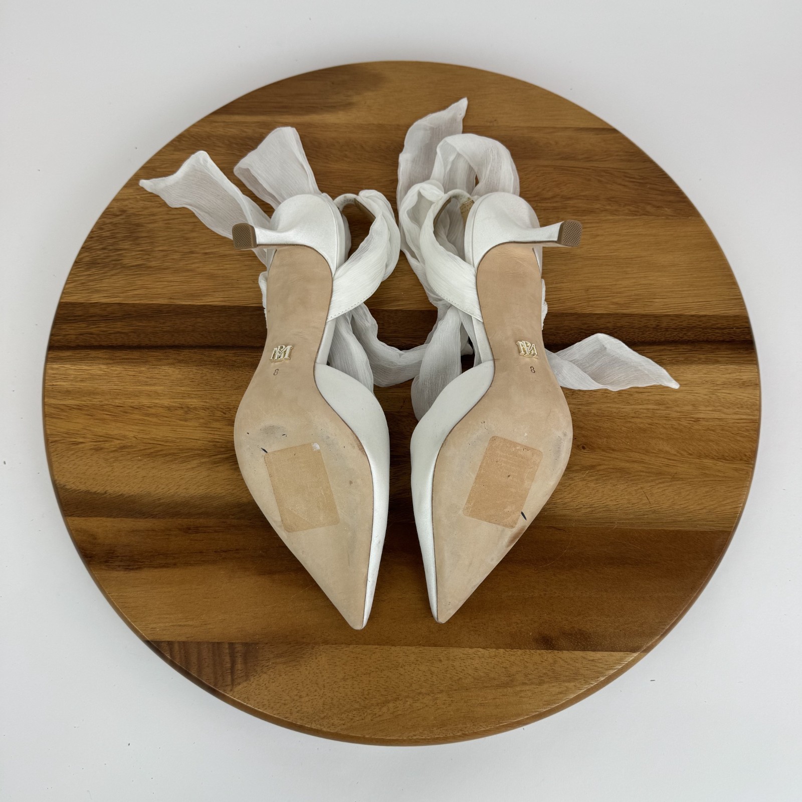 New Womens Badgley Mischka Blaze Ivory Ribbon Ankle Strap Pumps Heels Size 8 M