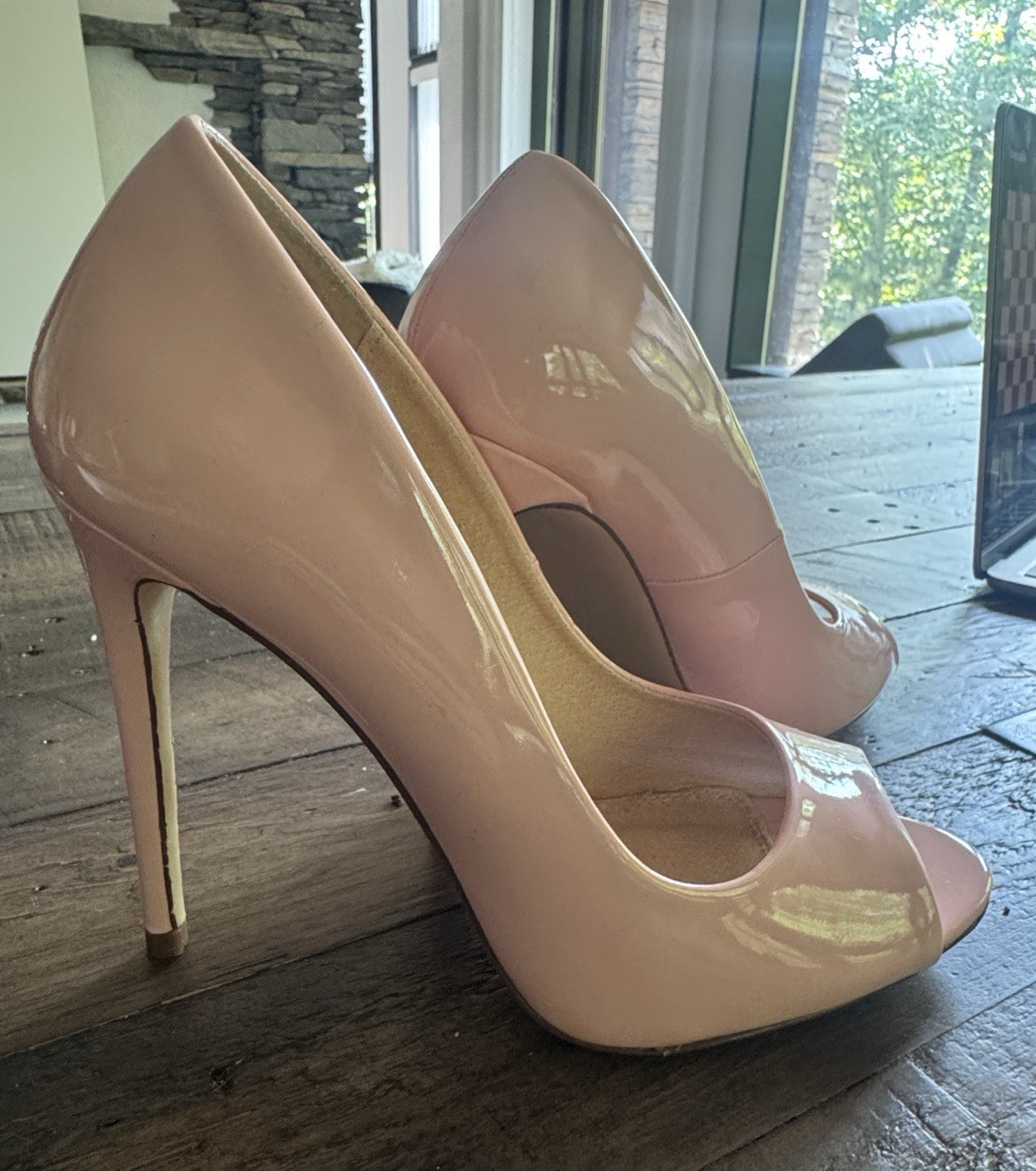 Liliana Pink Patent Leather Peep Toe Stiletto Pumps Slip On Women’s 8