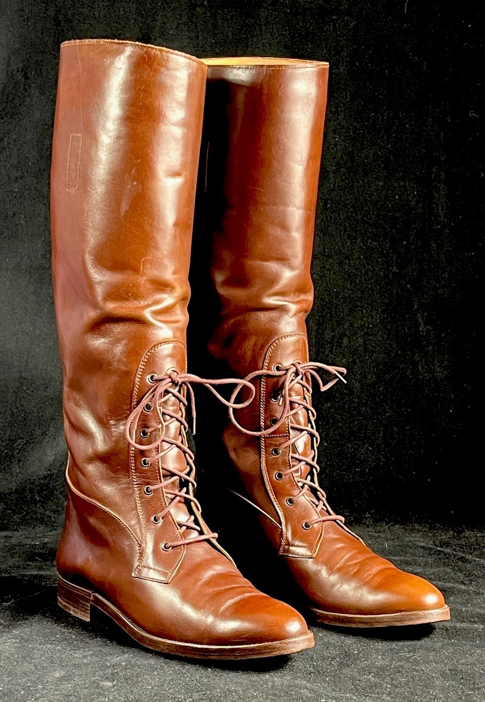 Vtg Ralph Lauren Brown leather Equestrian Lace Front Riding Boots 7-1/2 Italy