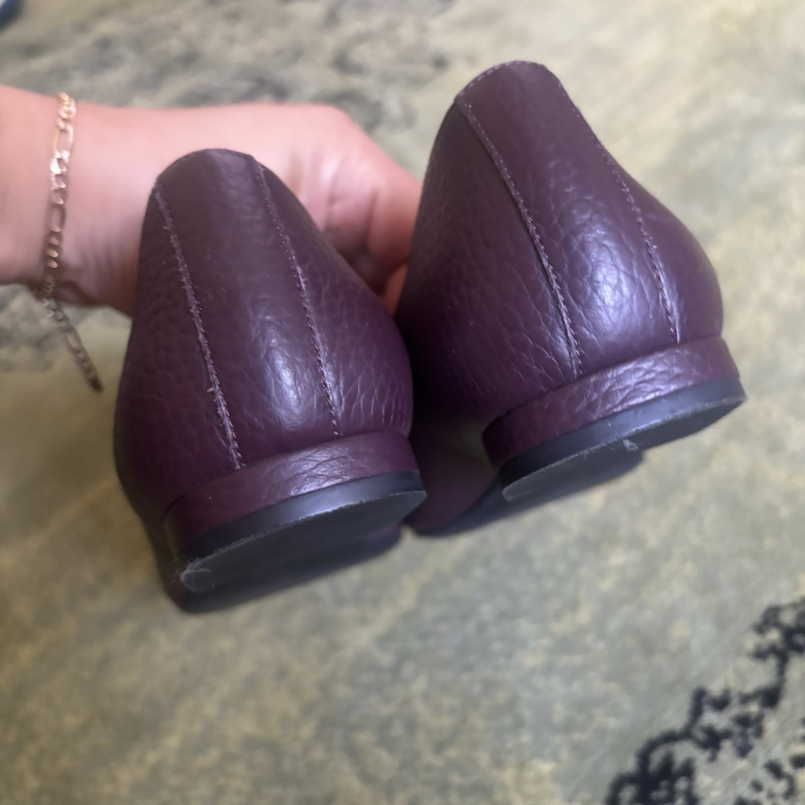 Everlane The Boss Womens Purple Pebbled Leather Simple Pointed Toe Flats 8.5