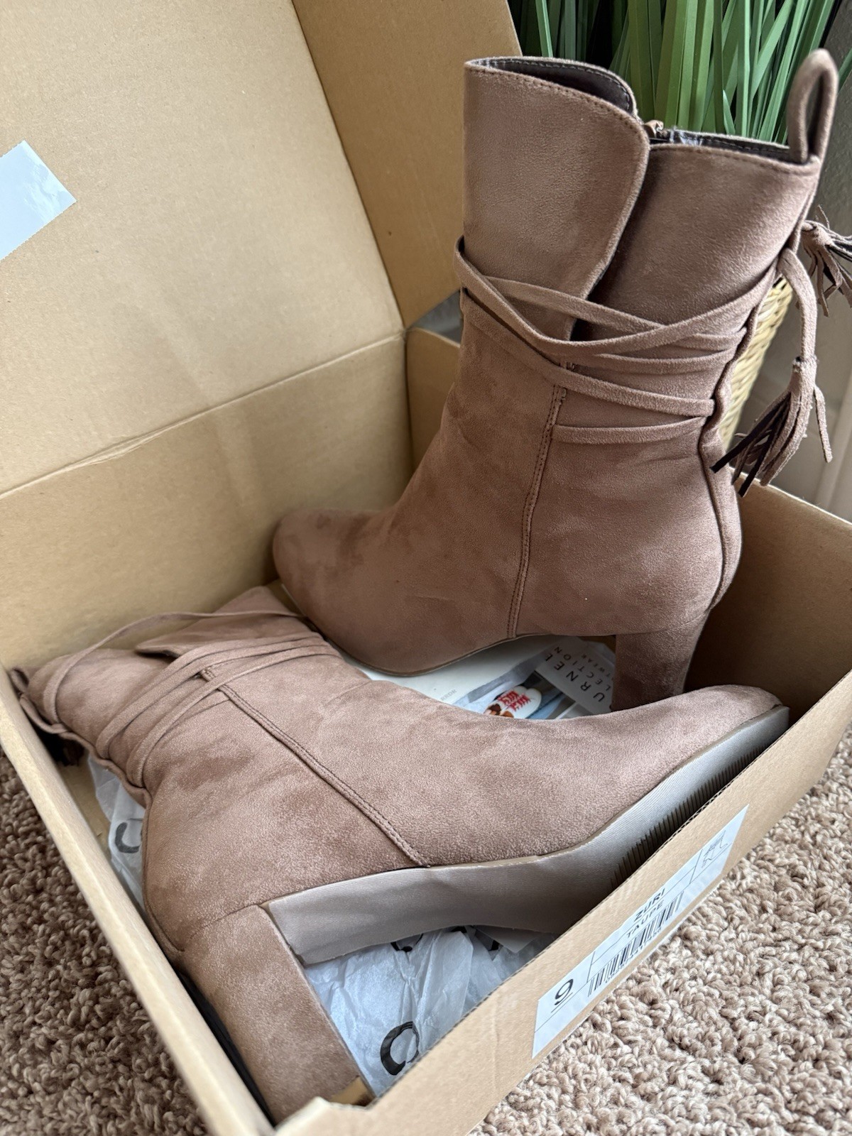 Journee Collection Women’s Taupe Faux Suede Ankle Bootie Round Toe Zip Tassel 9M