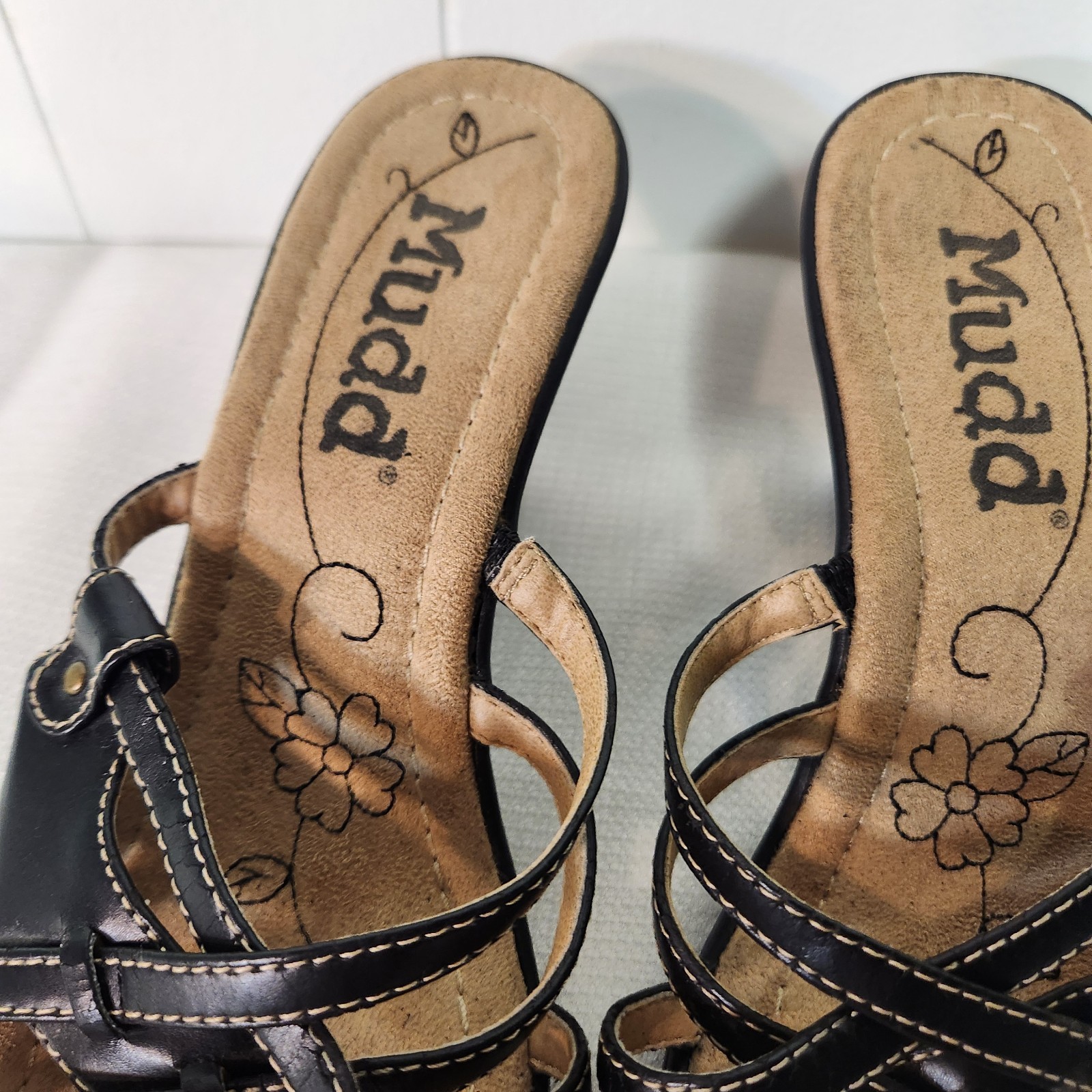 VTG 90s Y2K Mudd Piney Black Faux Vegan Leather Strappy Heel Sandals 6.5
