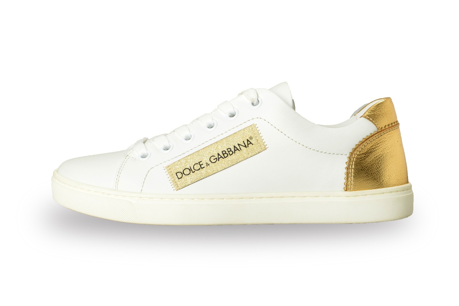Dolce & Gabbana Women’s White & Gold Leather Sneakers Shoes US 6 IT 36