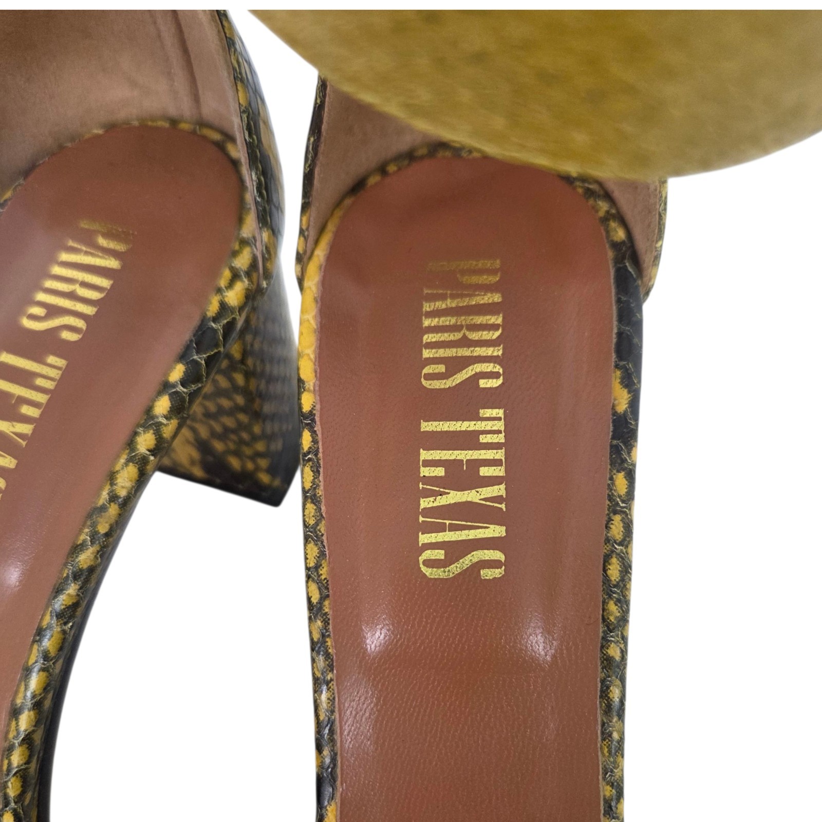 Paris Texas Snakeskin Leather Heels Sandals Open Toe Womens 37 Yellow Designer