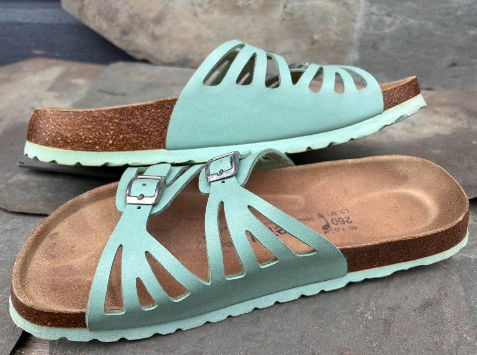 BETULA x Birkenstock GRANADA (40/9-N) Seafoam Green Birkoflor Sandals Slides