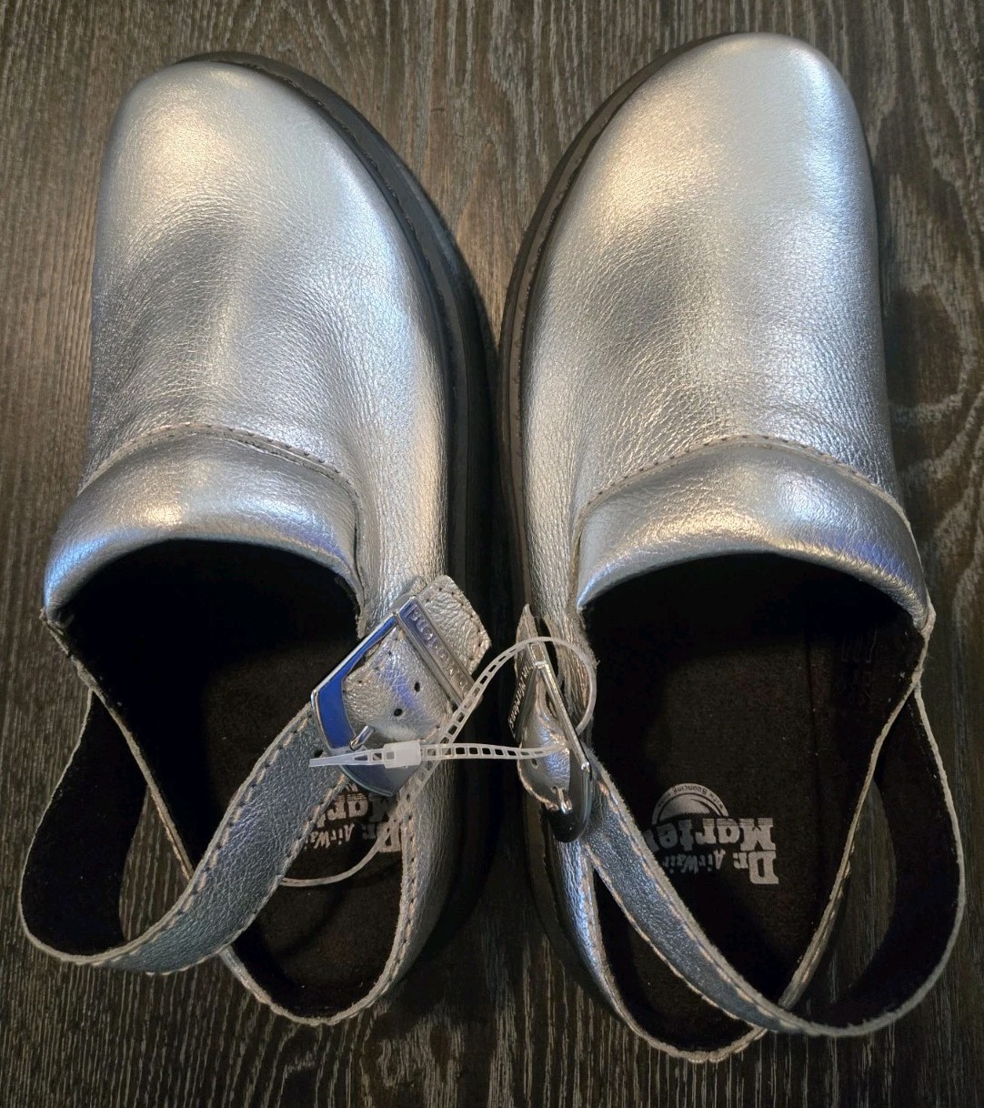 Dr. Martens Laketen Slingback Silver Mule Metallic Size M9/W10