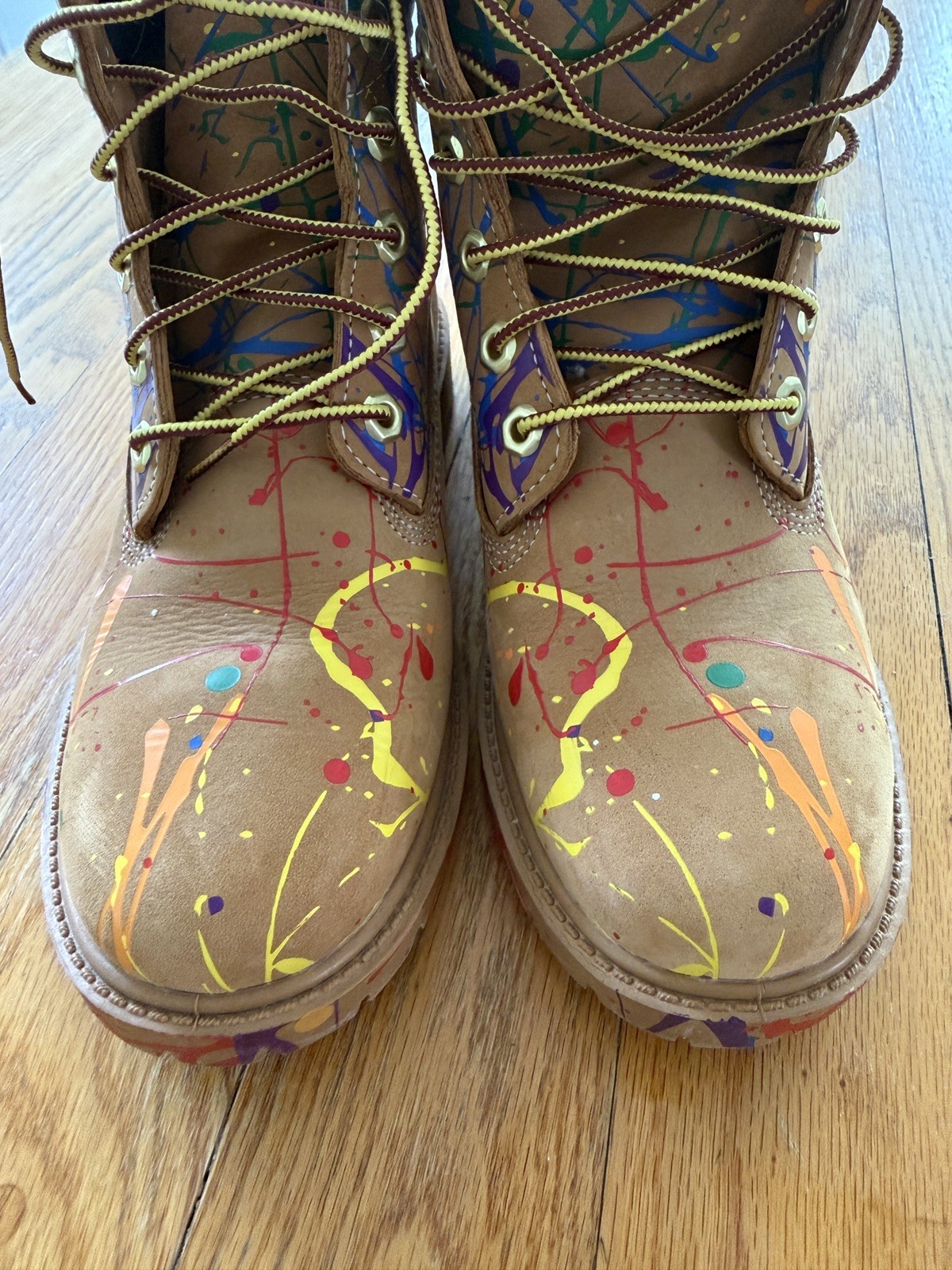 Timberland Heritage 6-Inch Boot Wheat Paint Splash Splatter Women’s Size 8