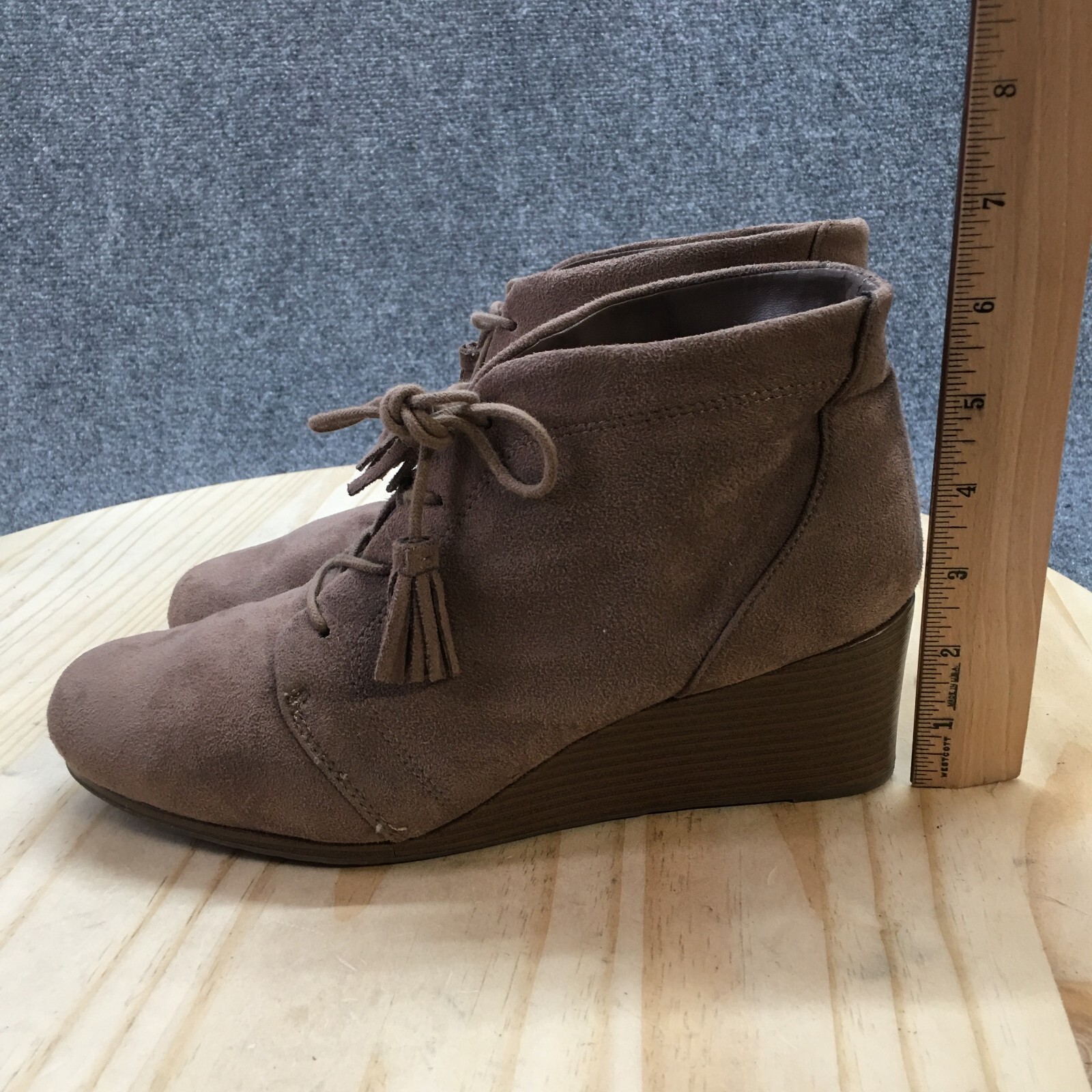 Dr Scholls Boots Womens 10 M Dakota Lace Up Wedge Ankle Booties Brown Fabric