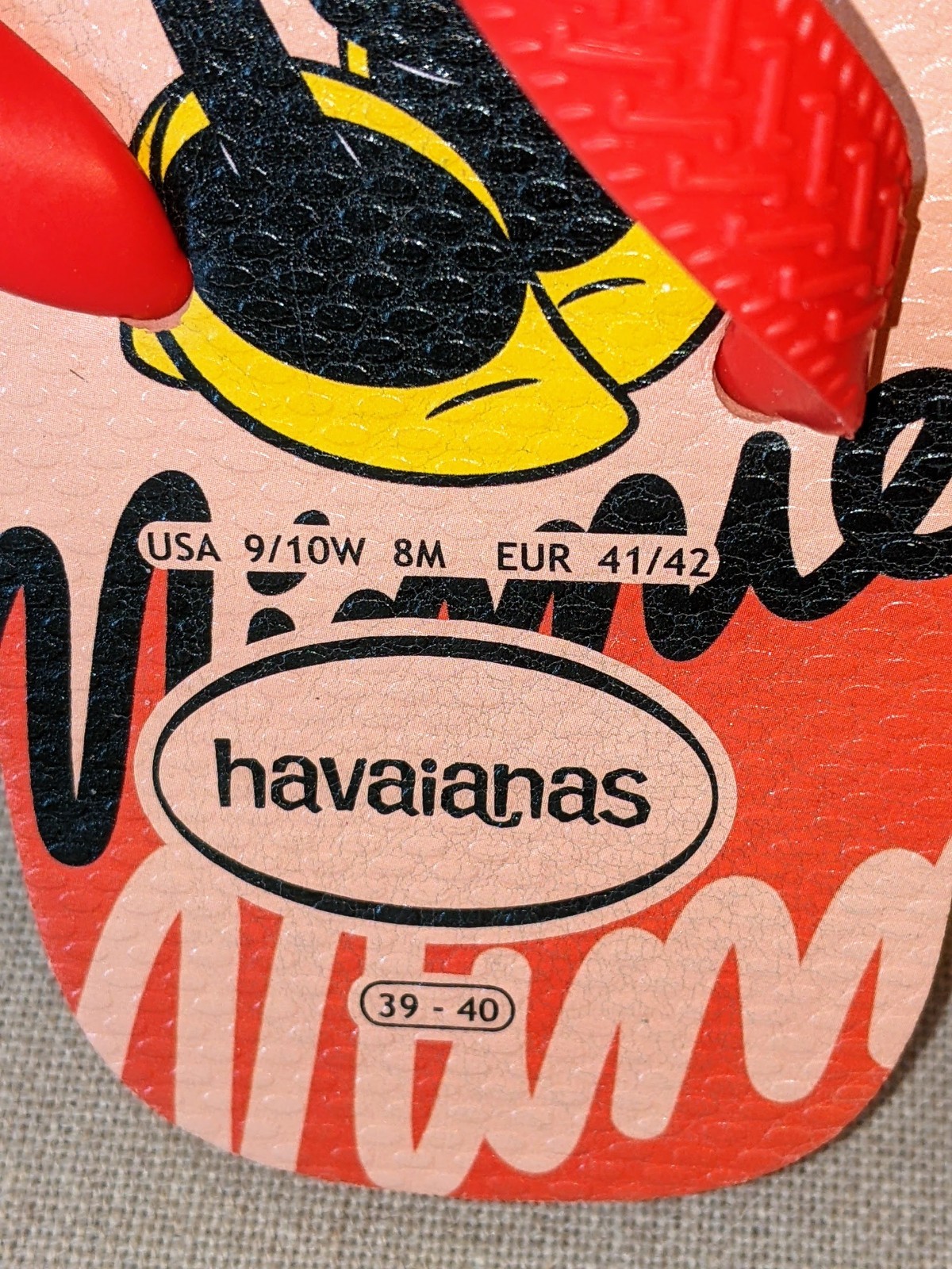 Havaianas Mickey & Minnie Flip Flops Size USA 9/10 Eur 41/42 Pre-worn