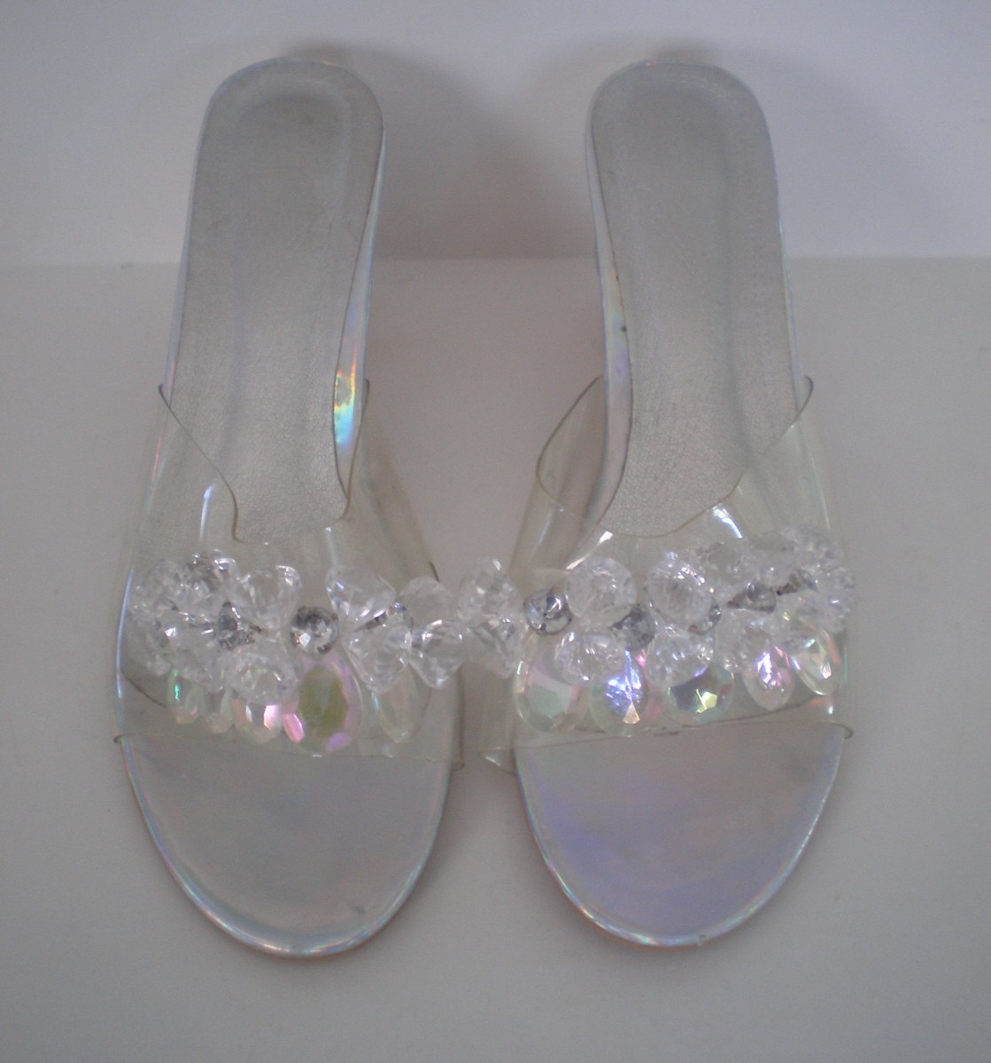 Silver & Translucent Iridescent SHOES w/Disco Ball HEELS Sz 8.5 Wedding ~ Party
