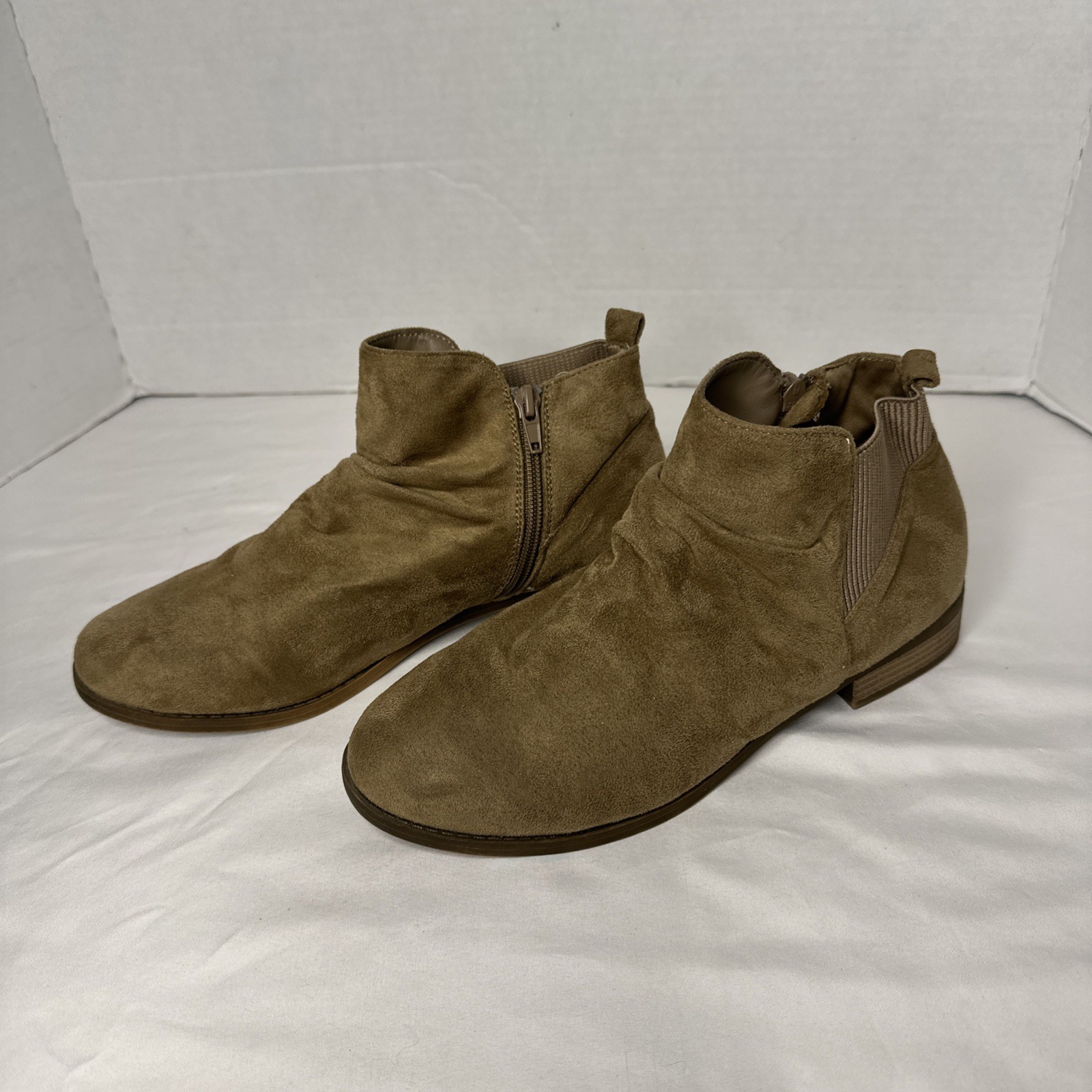 David Aaron Ankle Boots Suede Leather Side Zip Casual Tan Size 8.5