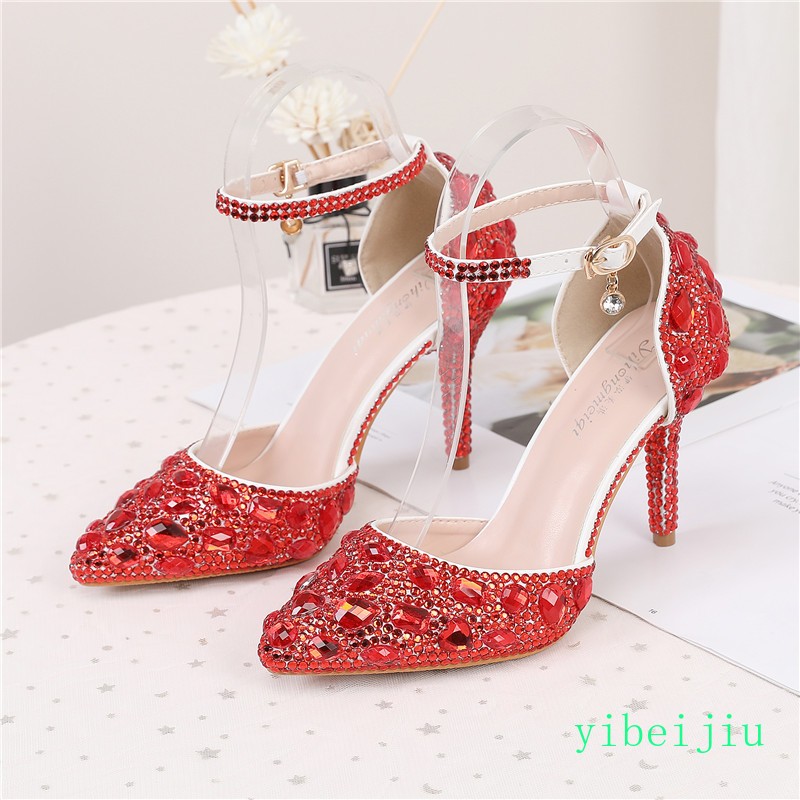 Women’s Glitter Ankle Strap Rhinestones Dress Evening Wedding Shoes Banquet