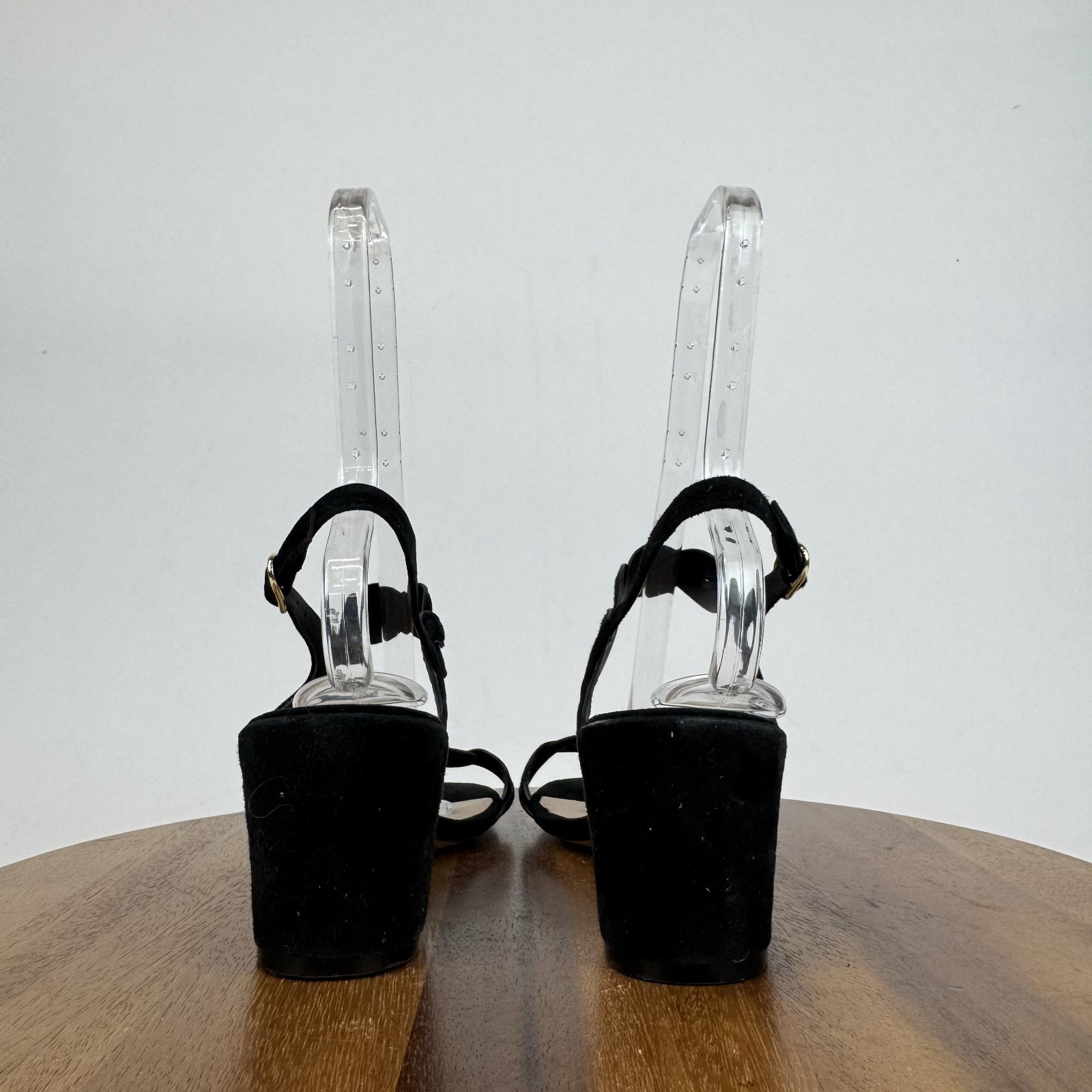 Womens Stuart Weitzman Twistie Black Suede Strappy Block Heel Sandals Size 11 B