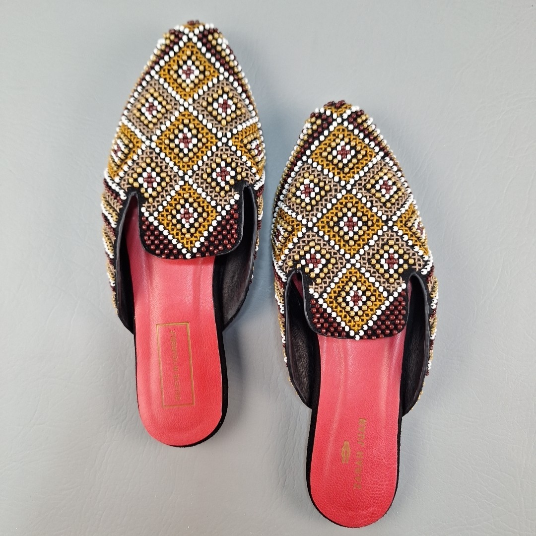 Zarah Juan Mules Slides Flats Shoes Beaded Geometric Philippines Sz 7 Wide 8 Reg