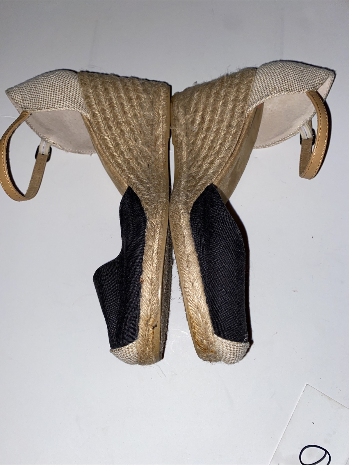 NWOB White Mountain Black Beige Espadrille Sandal Wedge Shoe 9.5
