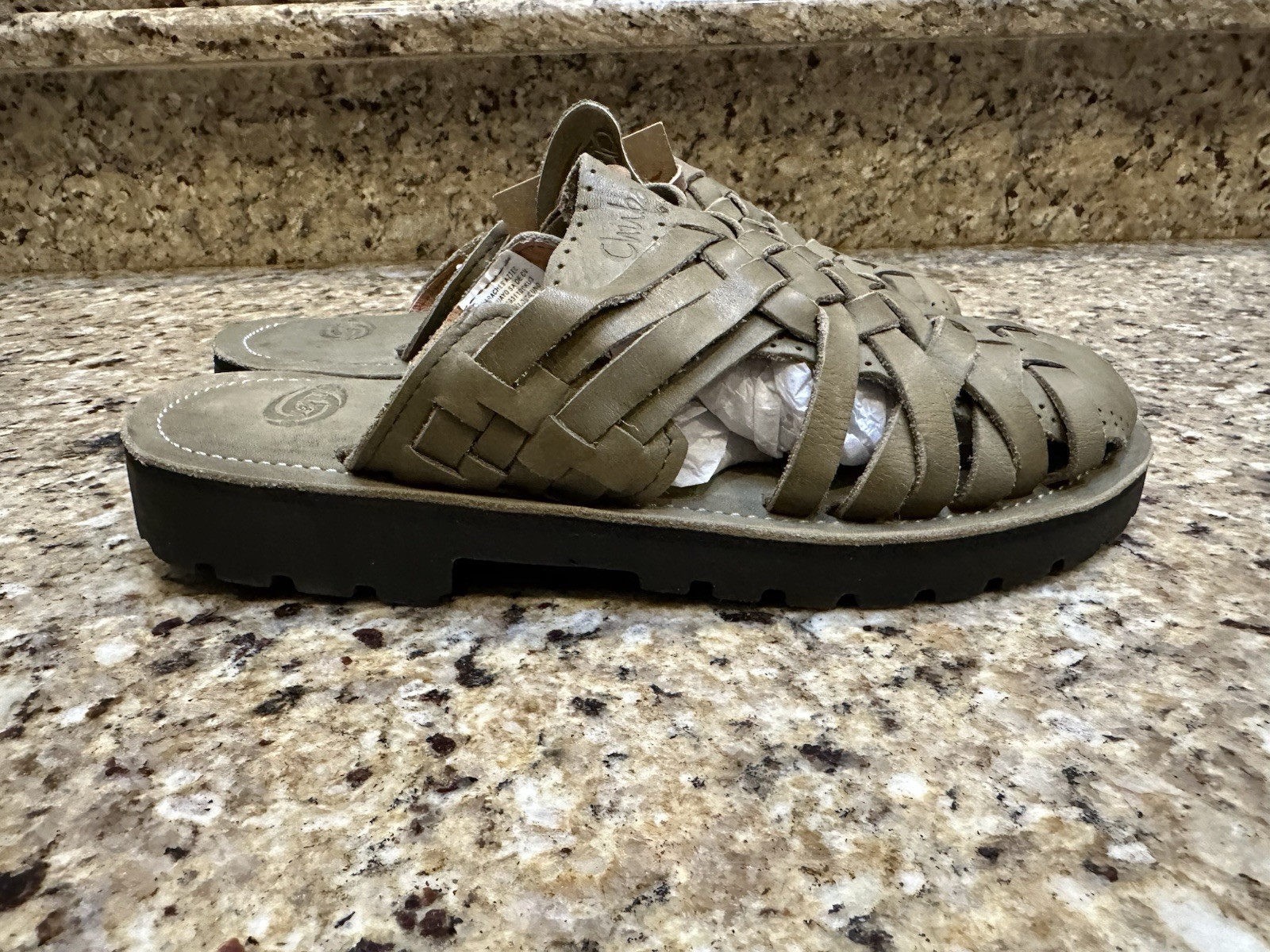 CHUBASCO Mexico Martha Green Leather Sandals Woven Slip On Mens 4 Womens 6 NEW