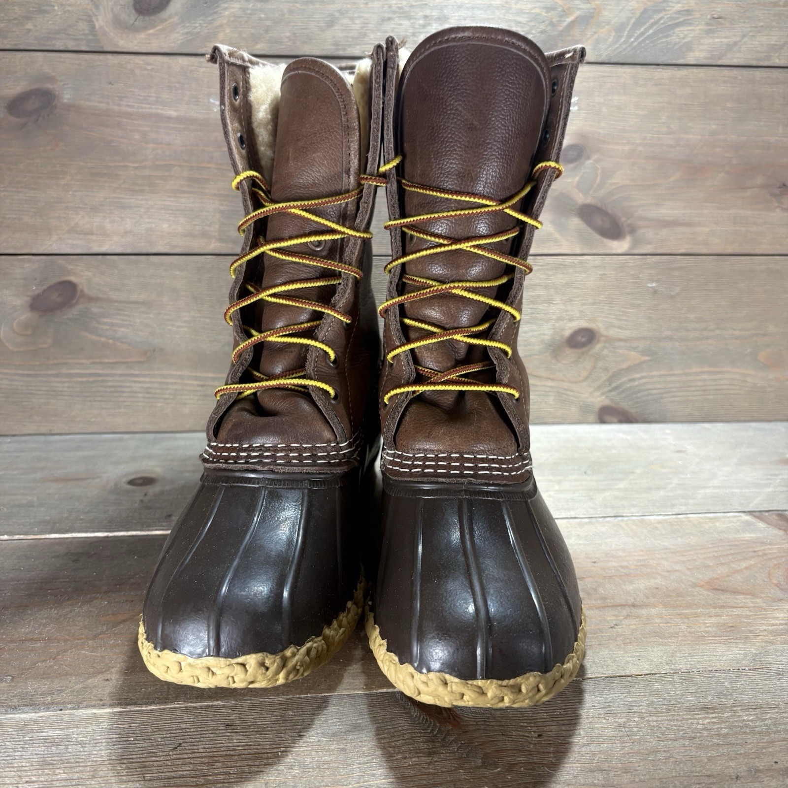Ll bean duck boots womens size 8 shoes brown shearling lined waterproof hunting