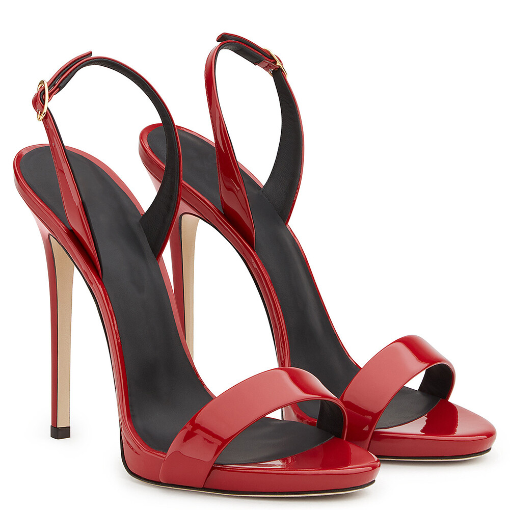 Concise Women Sandals Open Toe Thin High Heels Strap Sandals Gold Red Shoes Lady