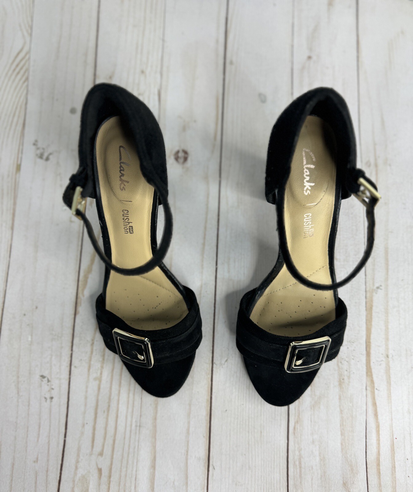 Clarks «Curtain Shine» Black Suede Block Heel Sandals US 6/ UK 3.5/ EU 36