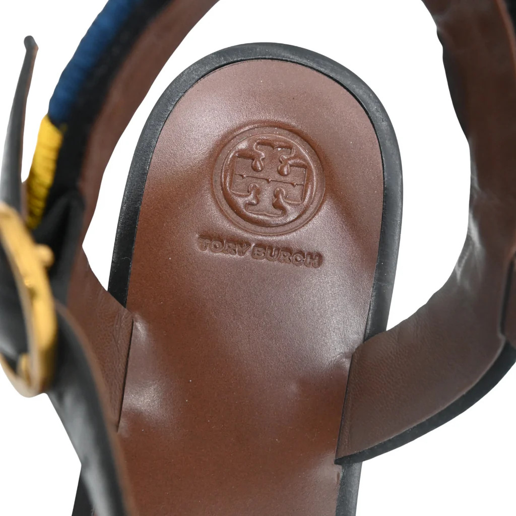 TORY BURCH | Camilla Black Leather Colorblock Platform Sandals Size 9.5M
