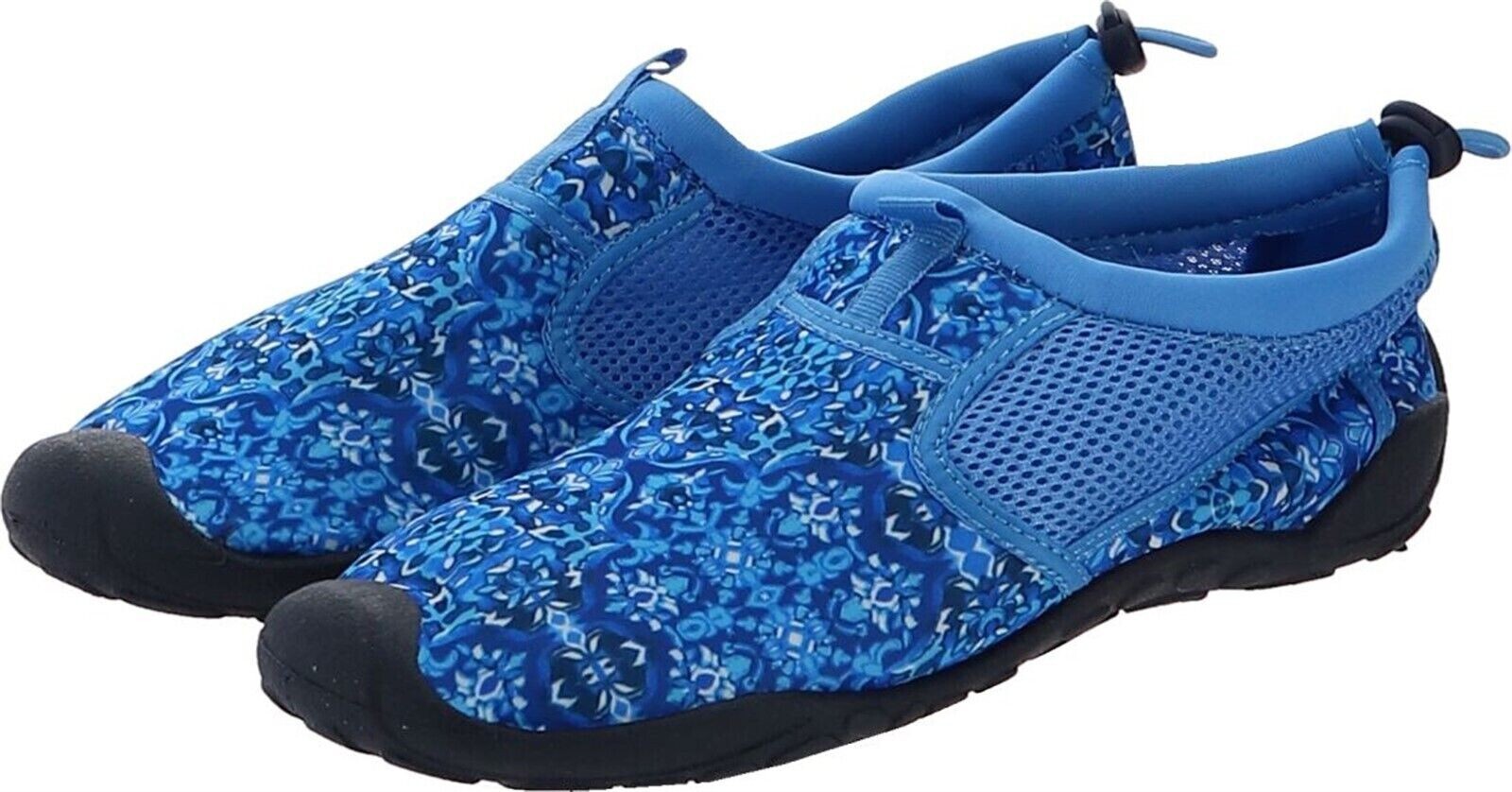 Lands End Womens Aqua Socks Deep Sea/Galaxy Blue Mosaic Swim Water Shoes Lg 9-10