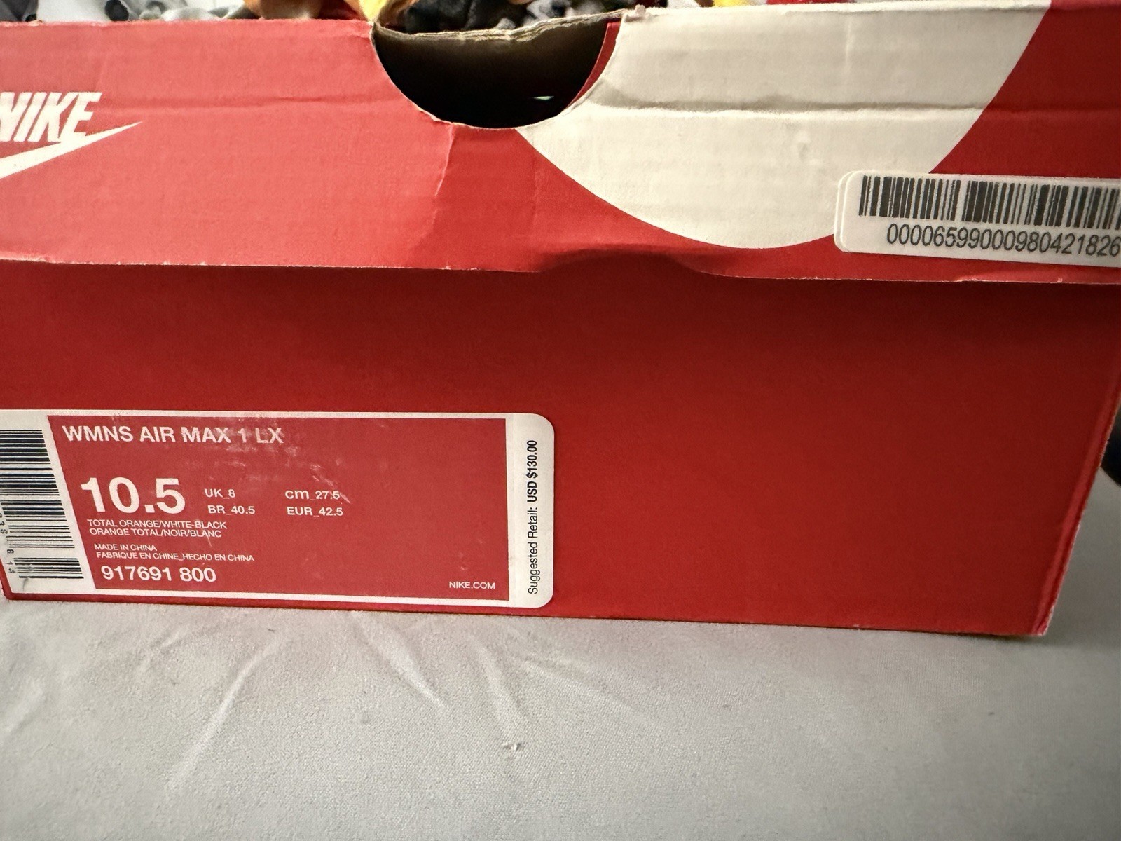 Nike Air Max 1 LX Just Do It Orange White Black Women’s Sneakers 917691-800 DS