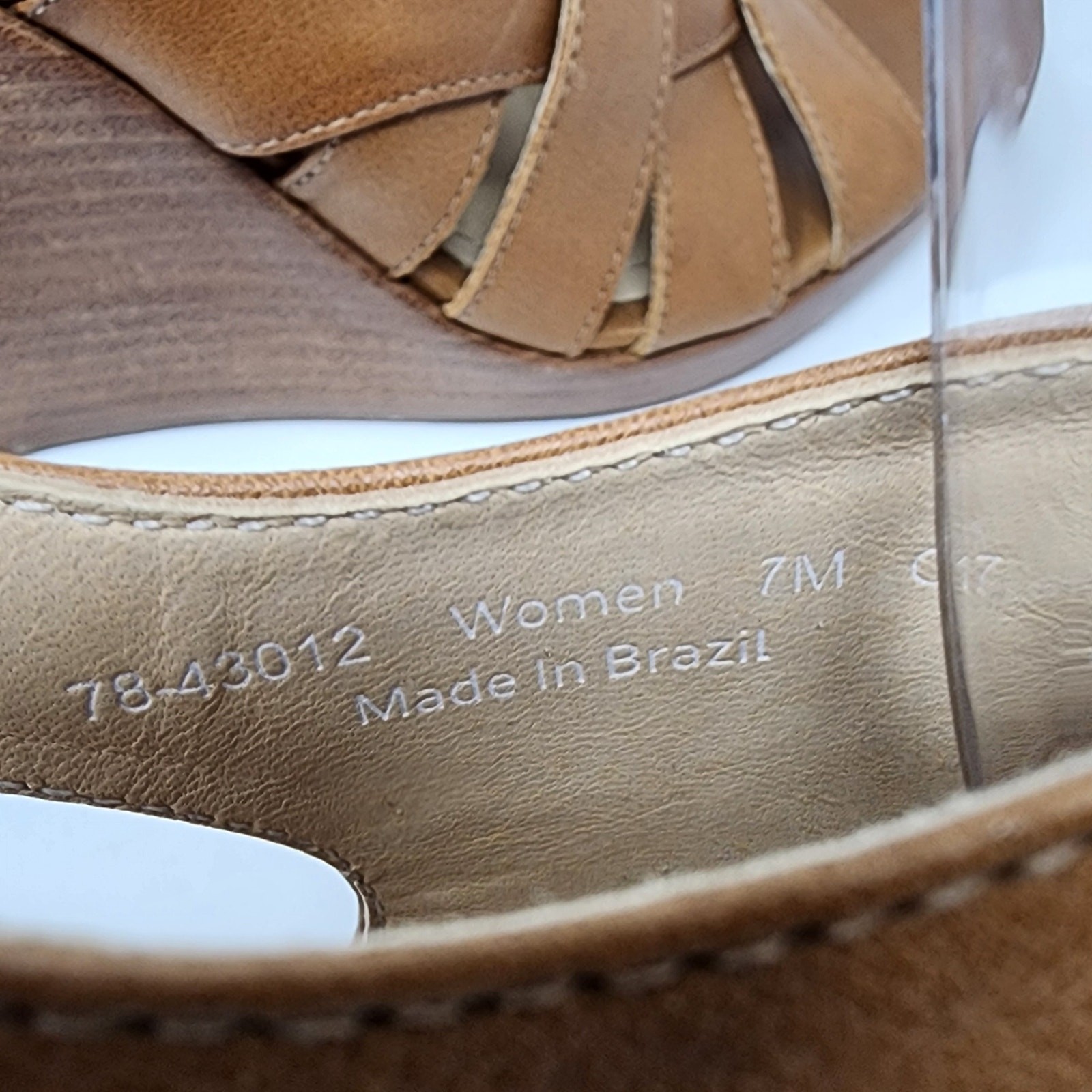 Johnston & Murphy Missy Sandal Women 7M Wedge Slingback Tan Criss Cross Leather