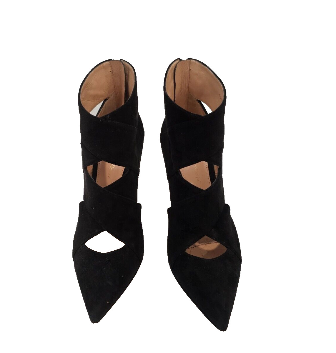 GIANVITO ROSSI Black Suede «Bandage» Booties with Back Logo Zipper- Size 37.5