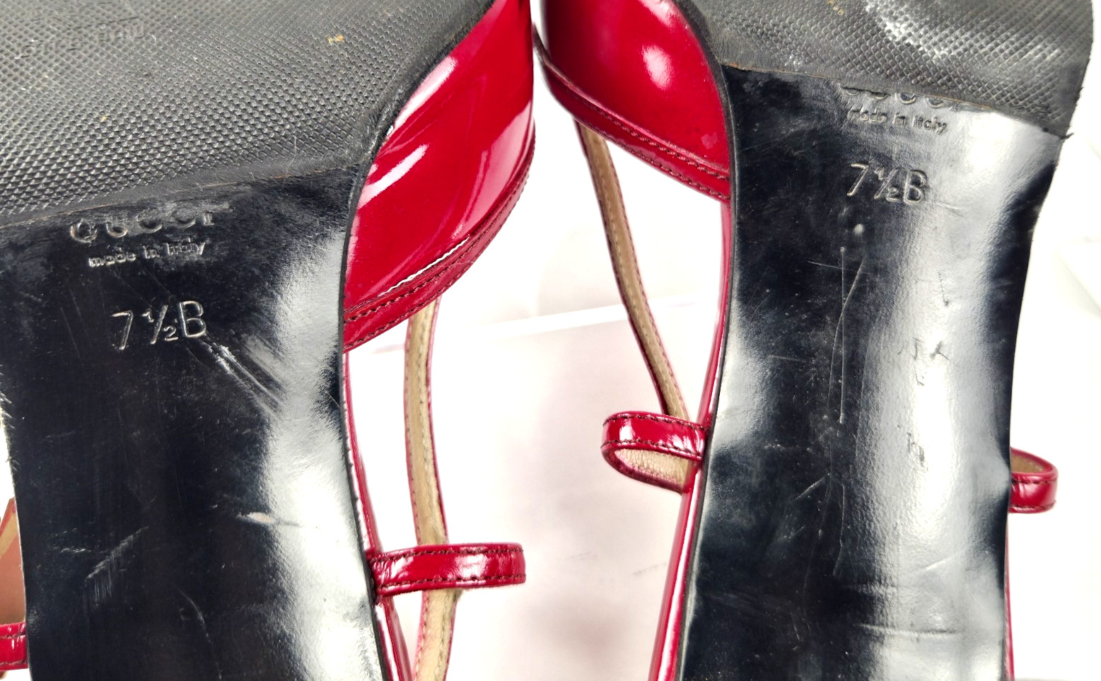 Gucci Red Patent Leather Slingback Pointed Toe Heels Womens 7B Vintage
