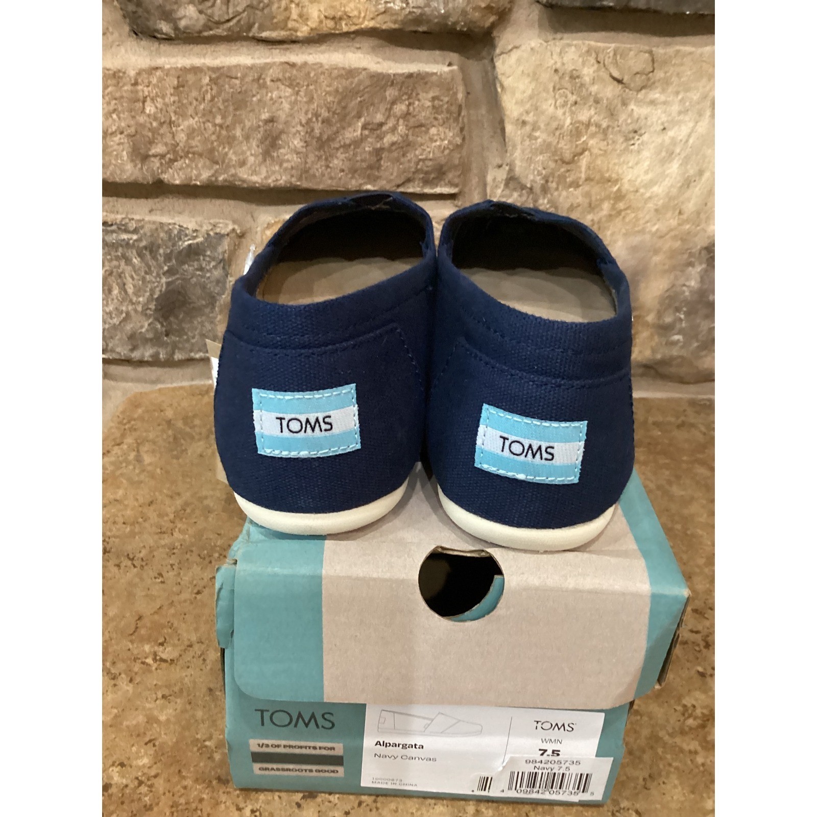 TOMS Alpargata Navy Canvas Slip On Shoes Womens 7.5 10000873 Flat Espadrille New