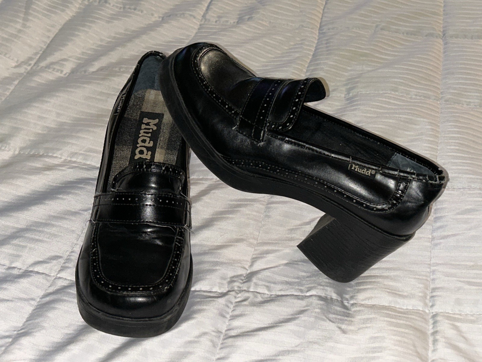 Vintage Mudd Y2K Black Chunky Block Heel Platform Loafer Shoes Size 9.5 90’s