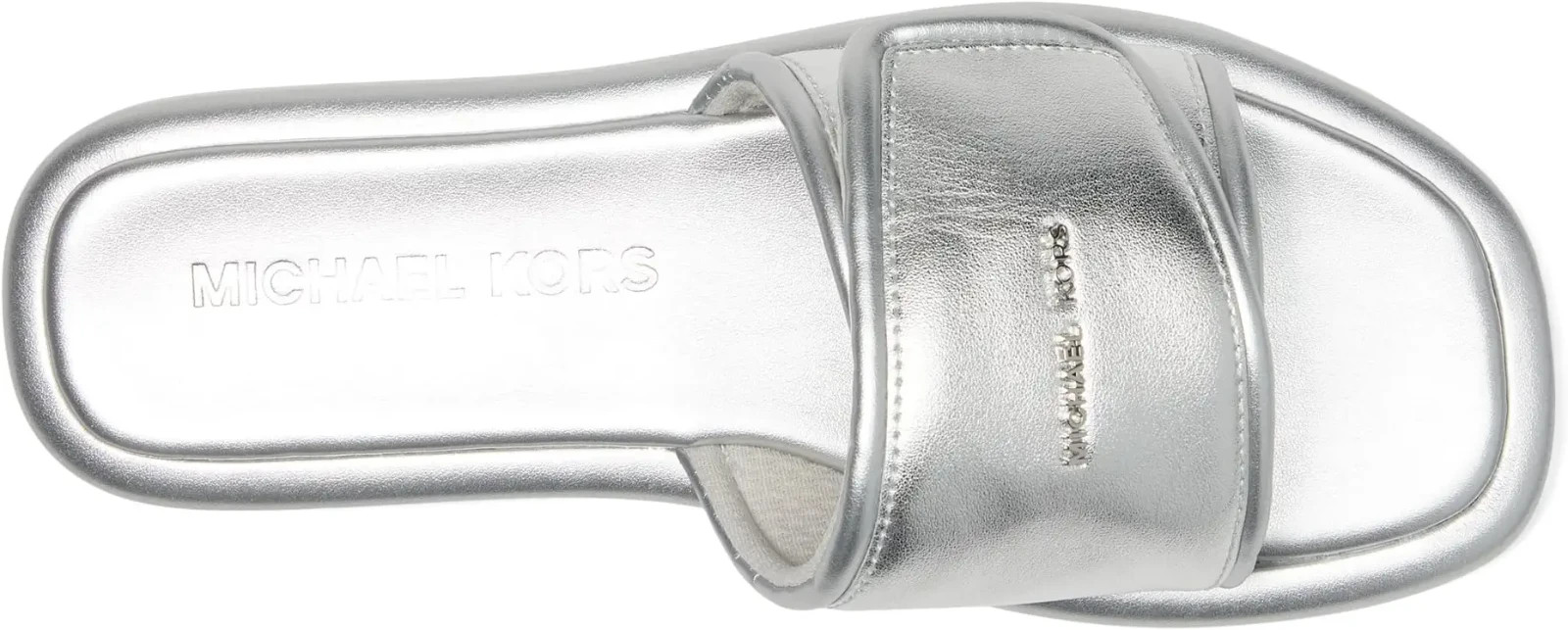 MICHAEL KORS SUKI MK LOGO SILVER ADJUSTABLE SLIDES 9 11 I LOVE SHOES