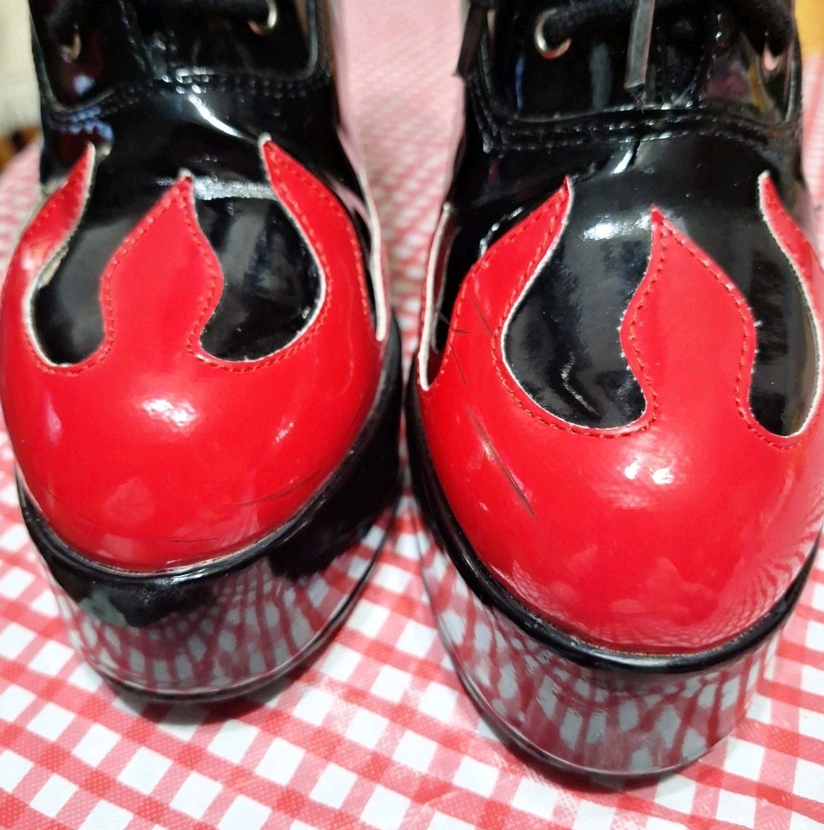 GUC – Size 10 – Ellie Red Flame Platform Lace Up Boots – See Conditions