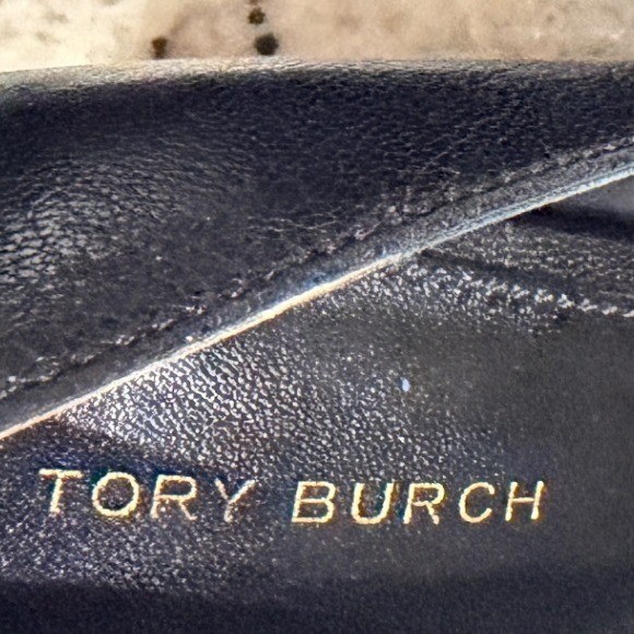Tory Burch Eleanor 65 Pumps Black Leather Gold Logo Pointed Toe Heels Size 6.5