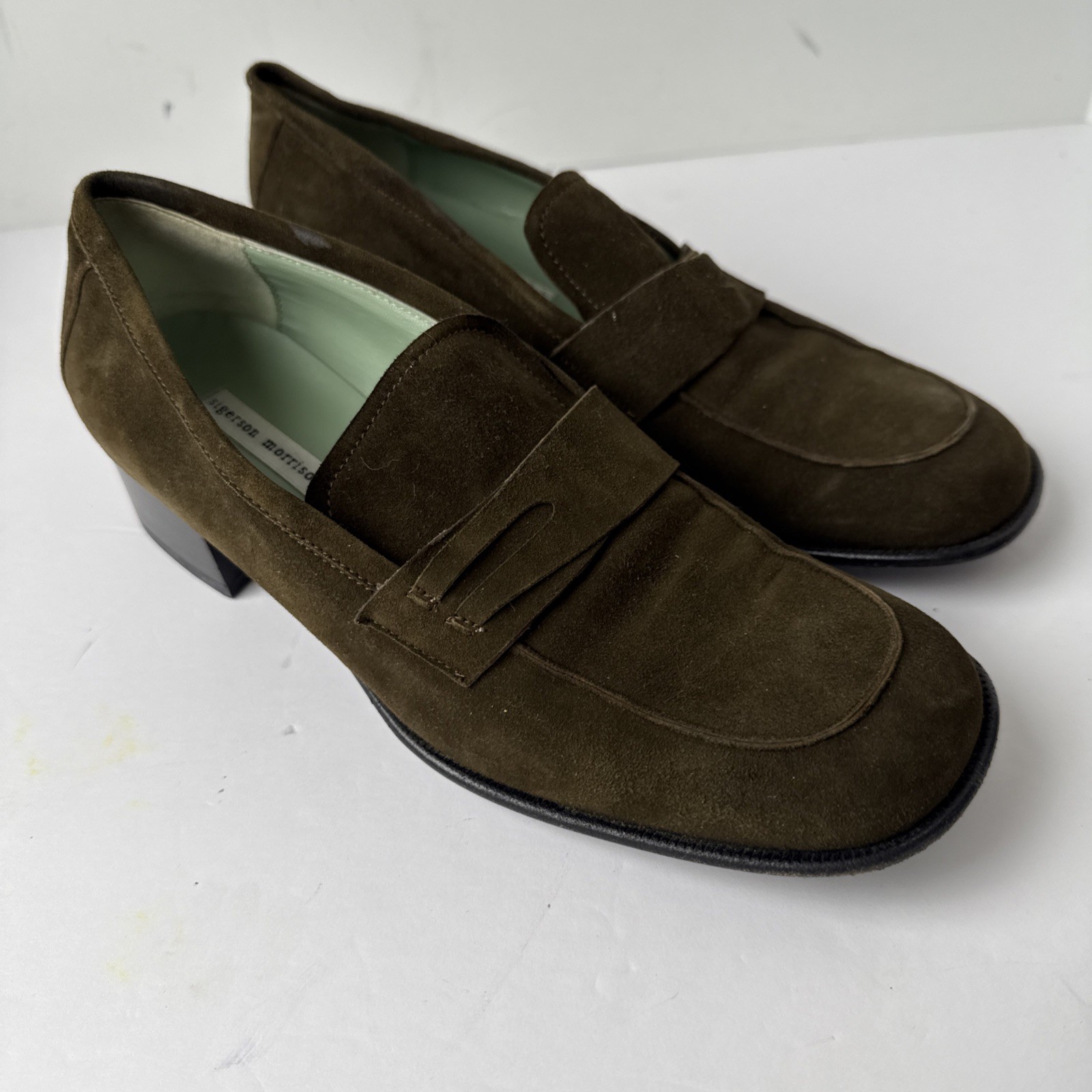 Sigerson Morrison Dark Olive Suede Leather Slip-On Loafer Women’s Size 7