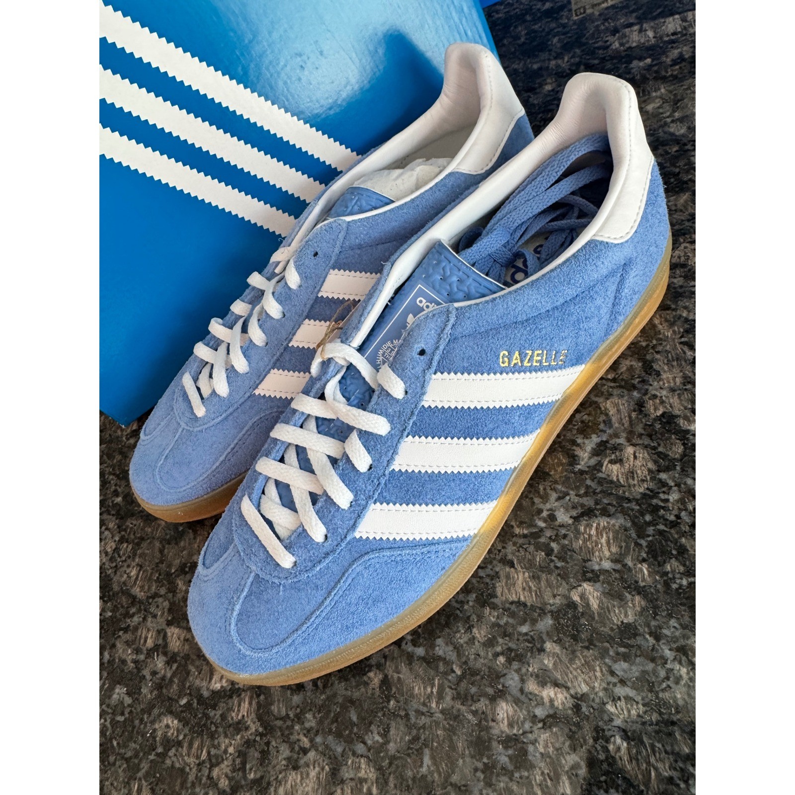Adidas Gazelle Indoor W Blue Fusion Cloud White Suede Sneakers HQ8717 Womens 10