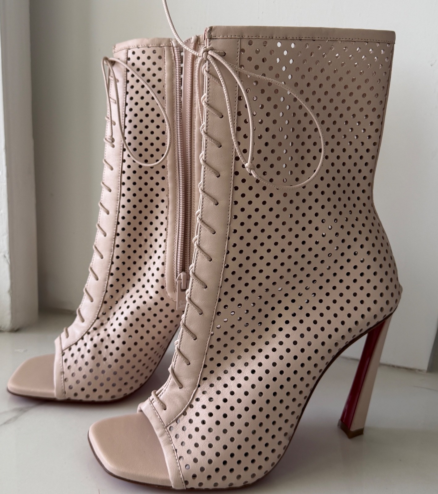 Christian Louboutin Open Condora Booty 100 in Leche Leather 39 1/2
