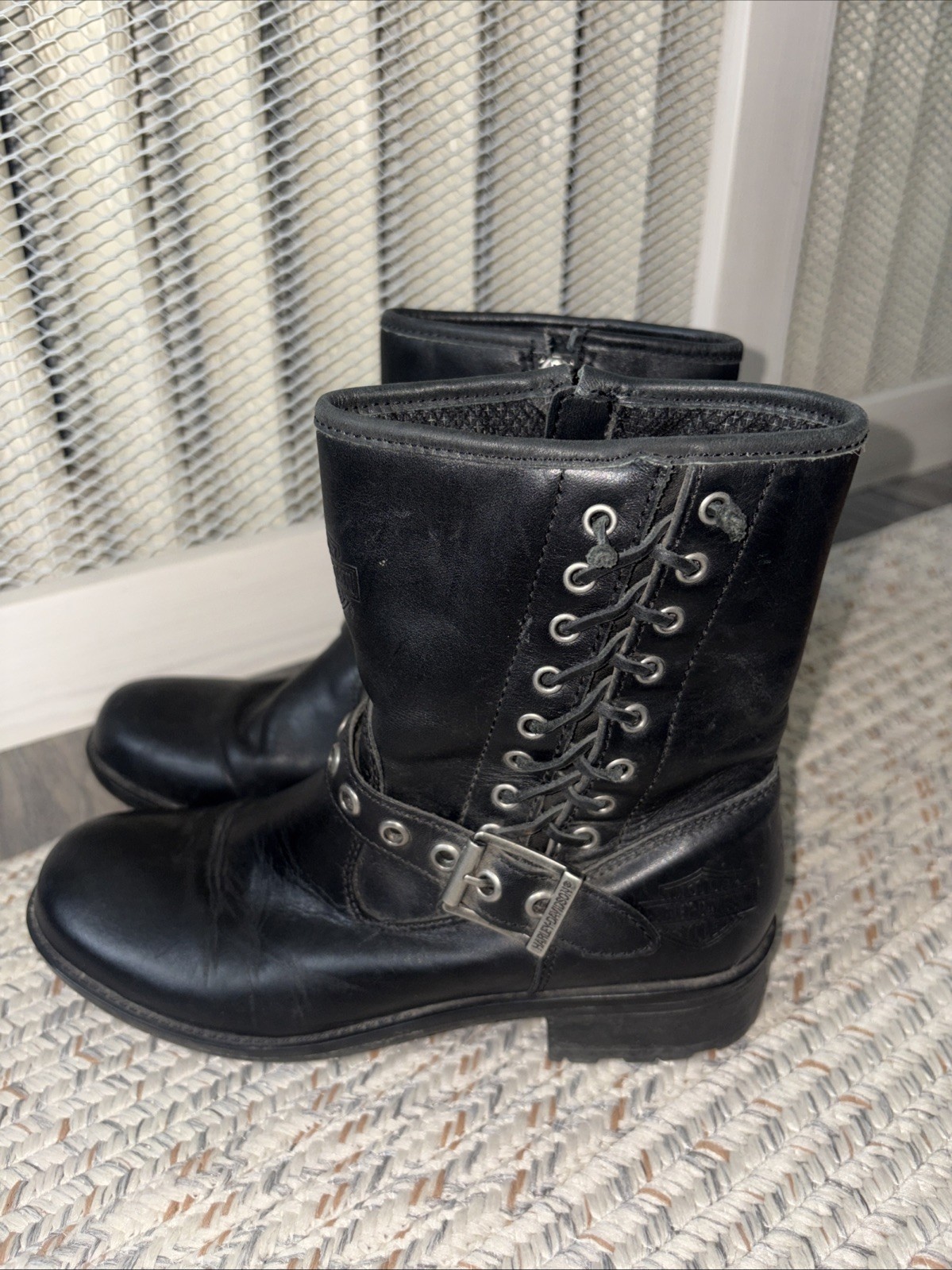 Harley-Davidson Women’s Black Leather Biker Boots Size 7 M #83771